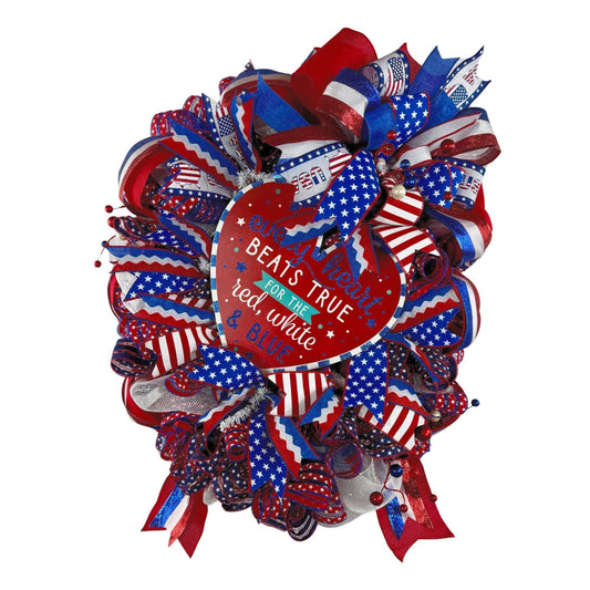 Patriotic Americana Wreath: 4th of July Red White Blue Door Decor, Veteran Decorations