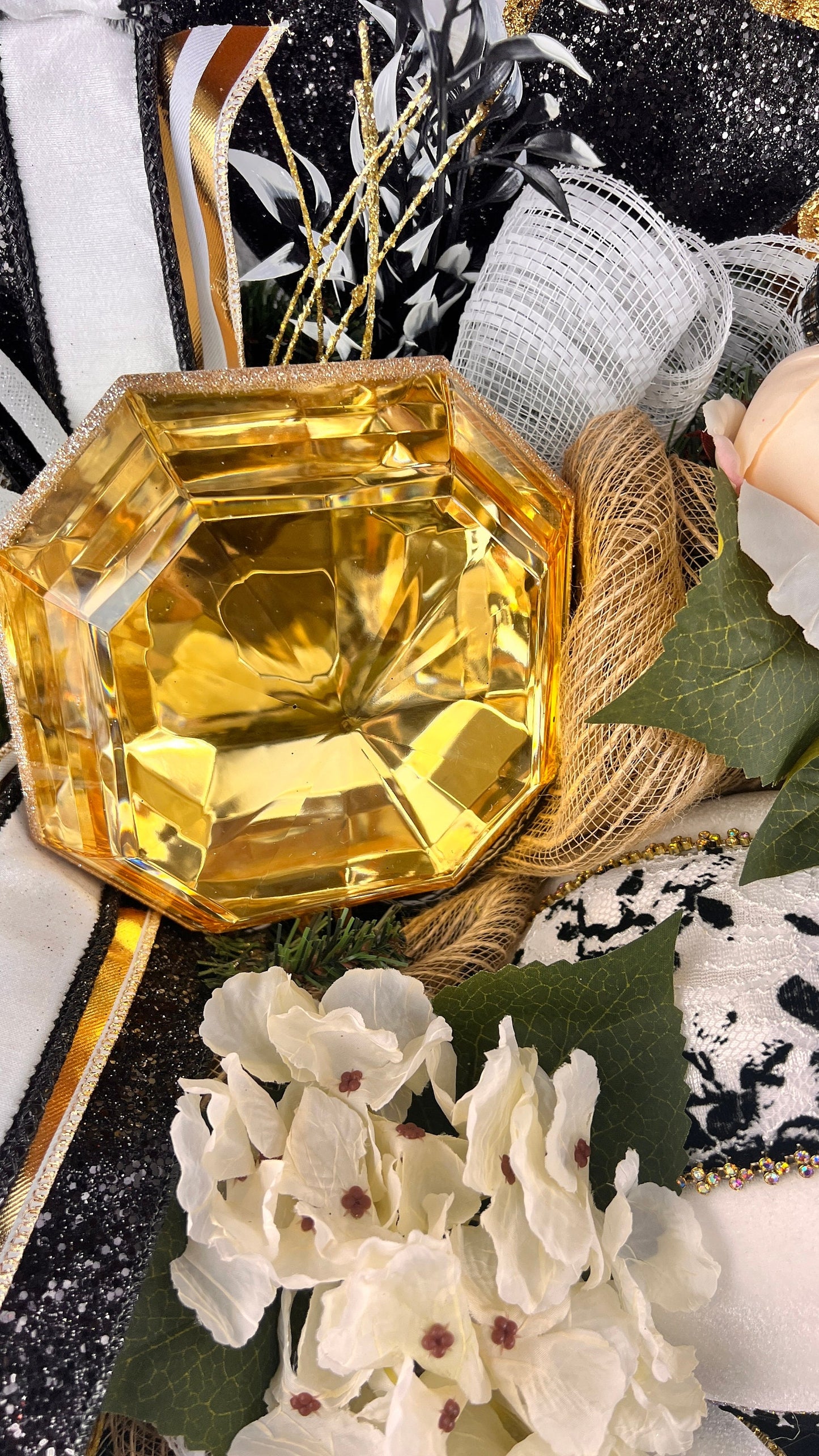 Luxury Fall Wreath: Black, Gold, & Velvet Jeweled Pumpkins