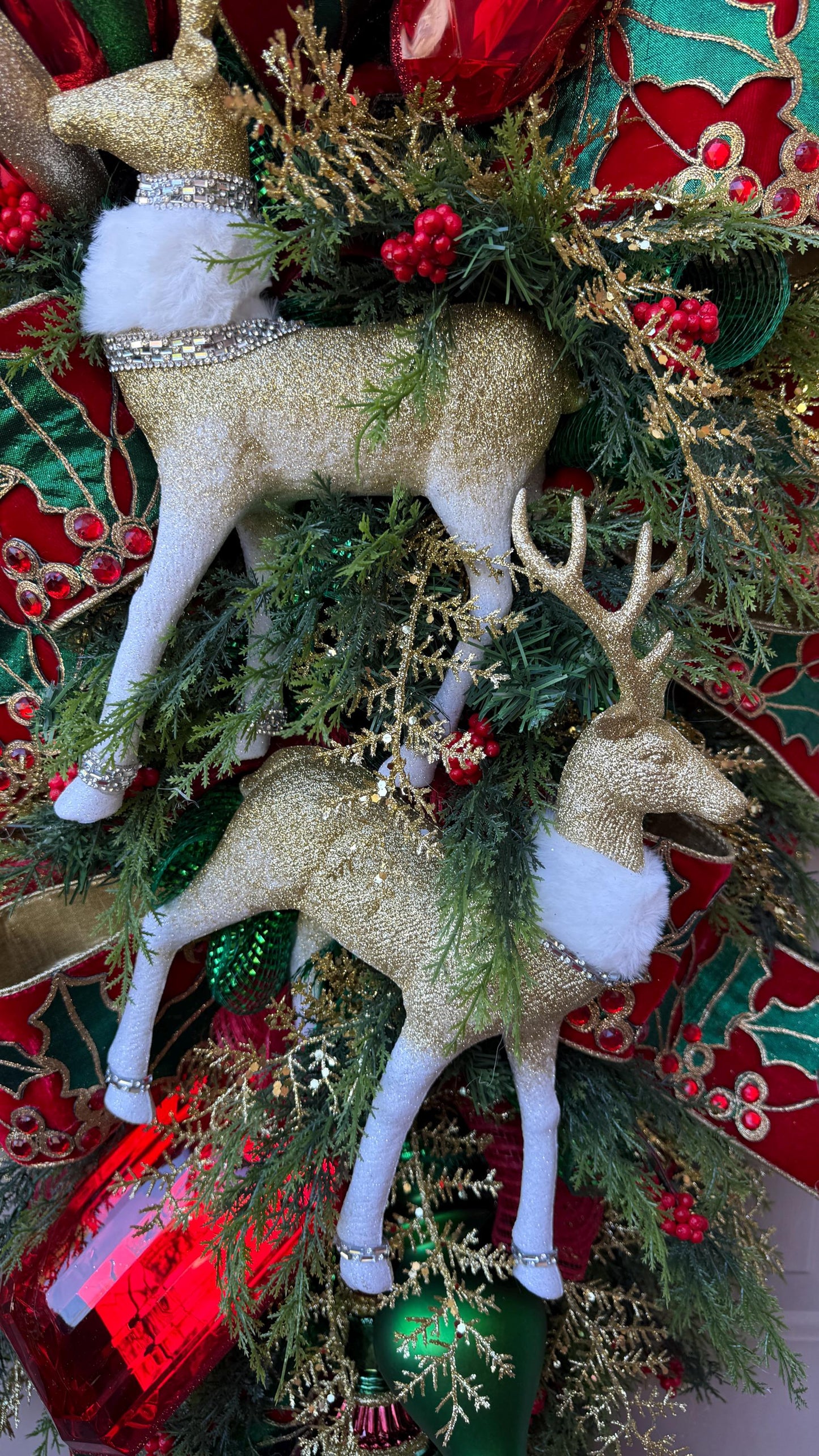 Handmade Extra Large Christmas Swag: Rhinestone Reindeer, Holiday Door Decor