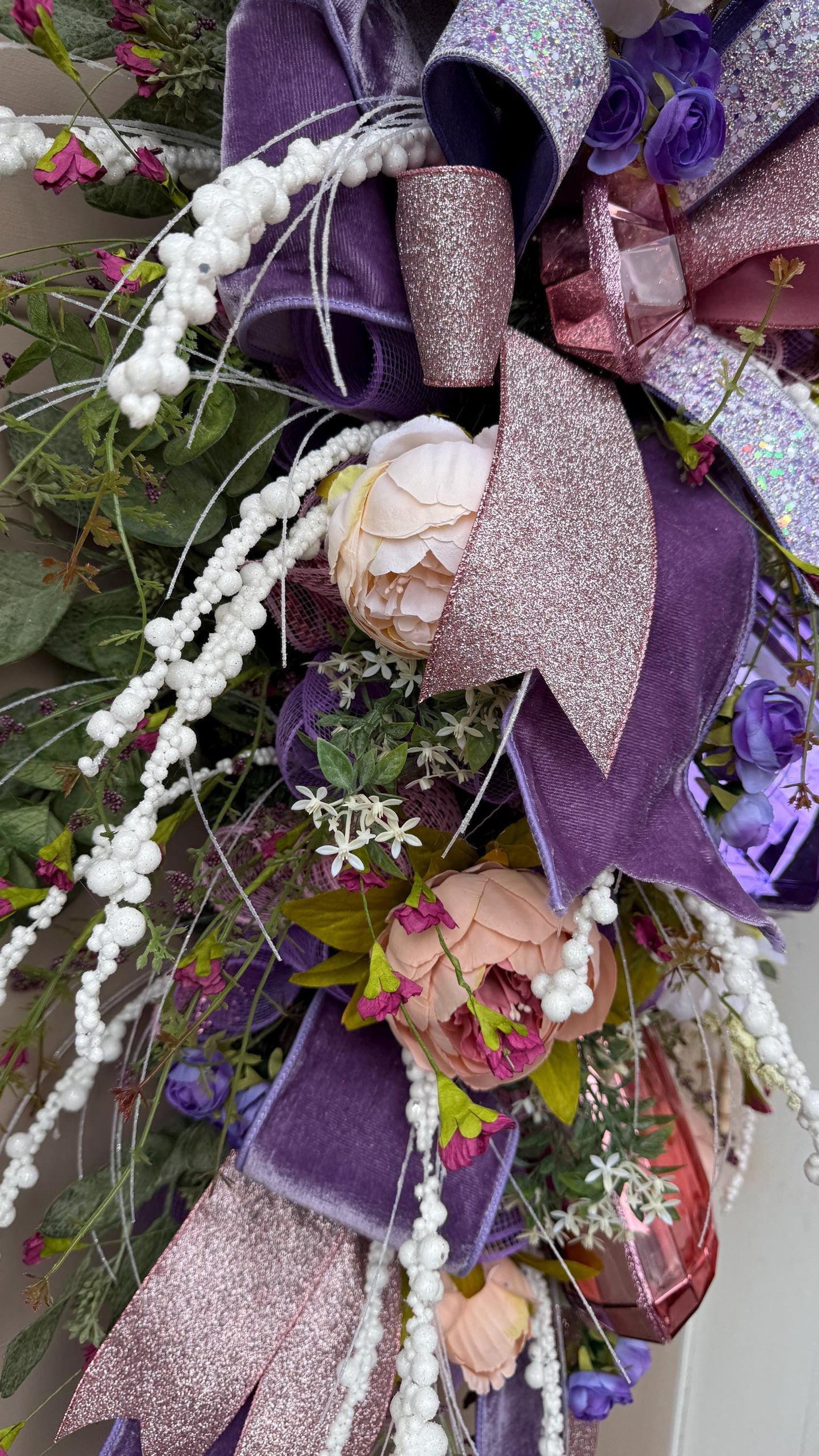 Floral Swag: Purple, Blush Roses & Gem Accents - Luxury Home Decor