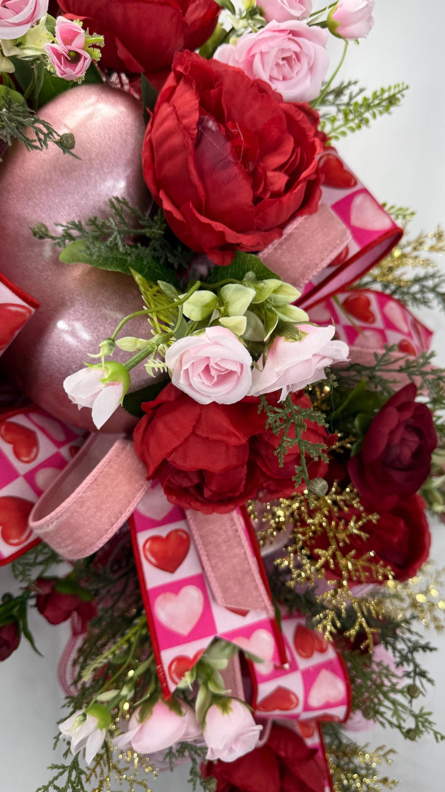 Handmade Valentine Swag: Red & Pink Roses, Heart Accents