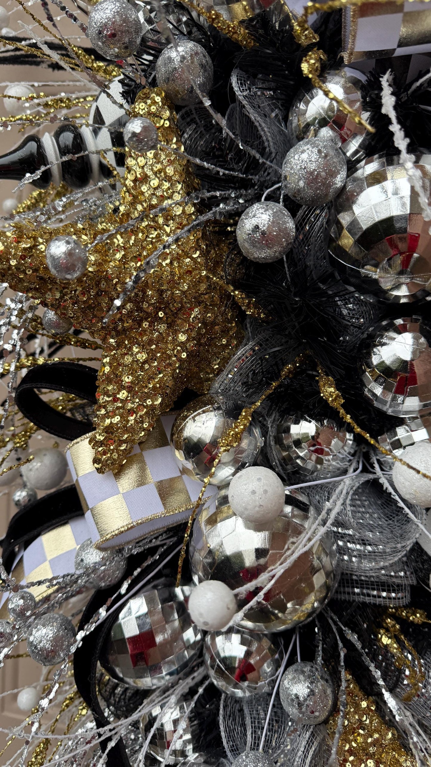 Black and Gold Party Swag: Glam Handmade Winter Decor January Door Decorations