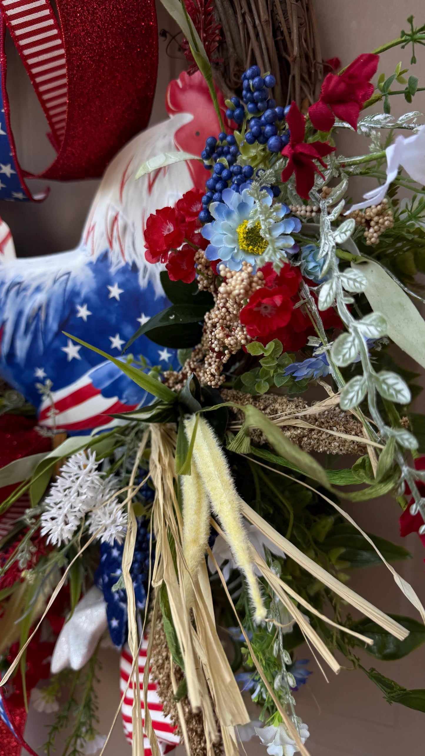 Patriotic Rooster Wreath: Americana Grapevine, 4th of July Decor
