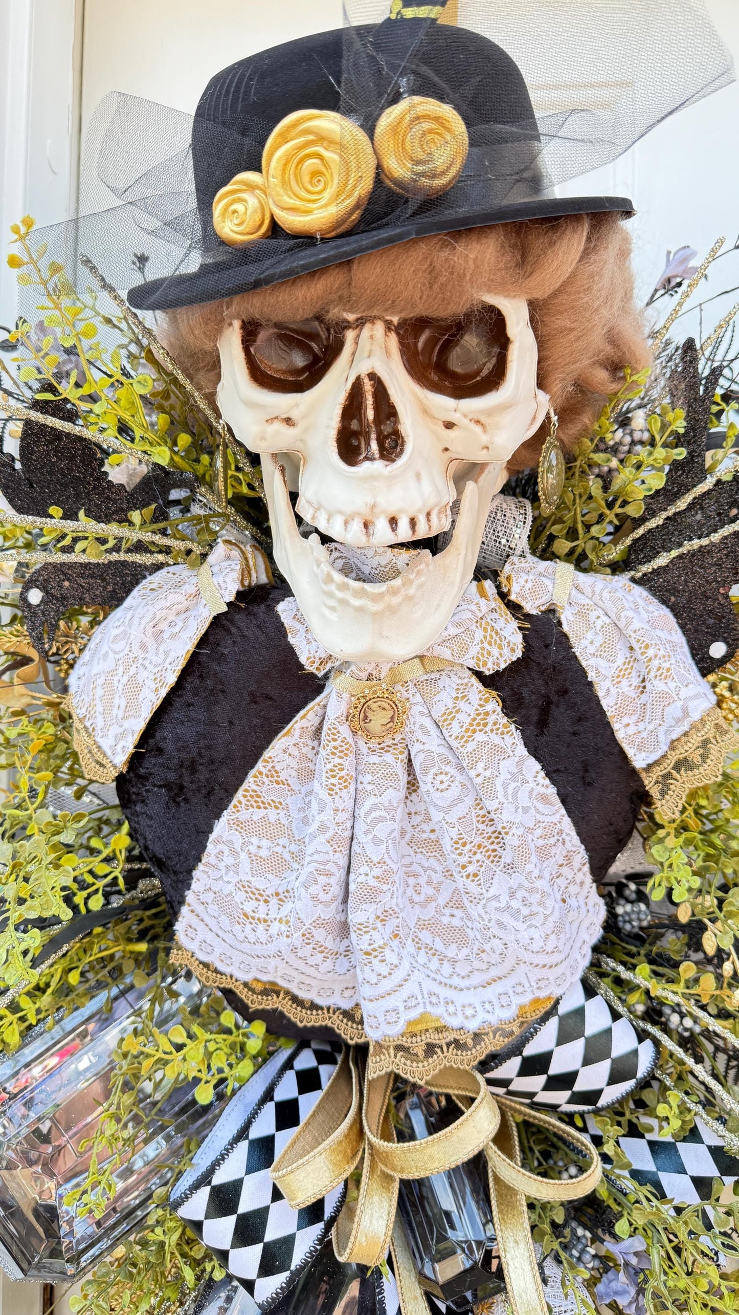 Skeleton Bride And Groom Halloween Swags: Gothic Double Door Decor Black and White Decoration