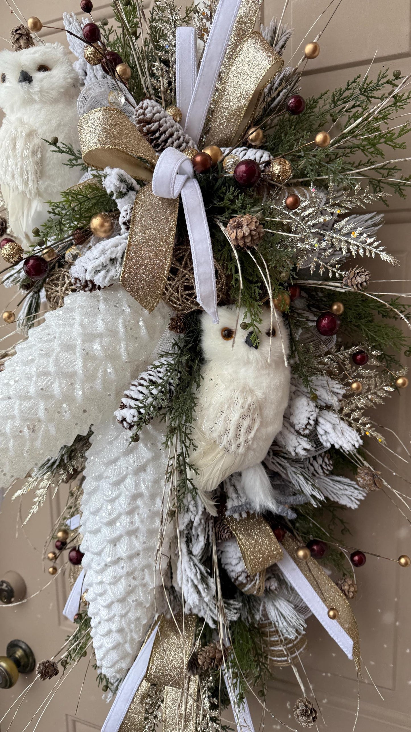 Winter Owl Wreath Swag Luxury Christmas Door Decoration  Deco Mesh Swag