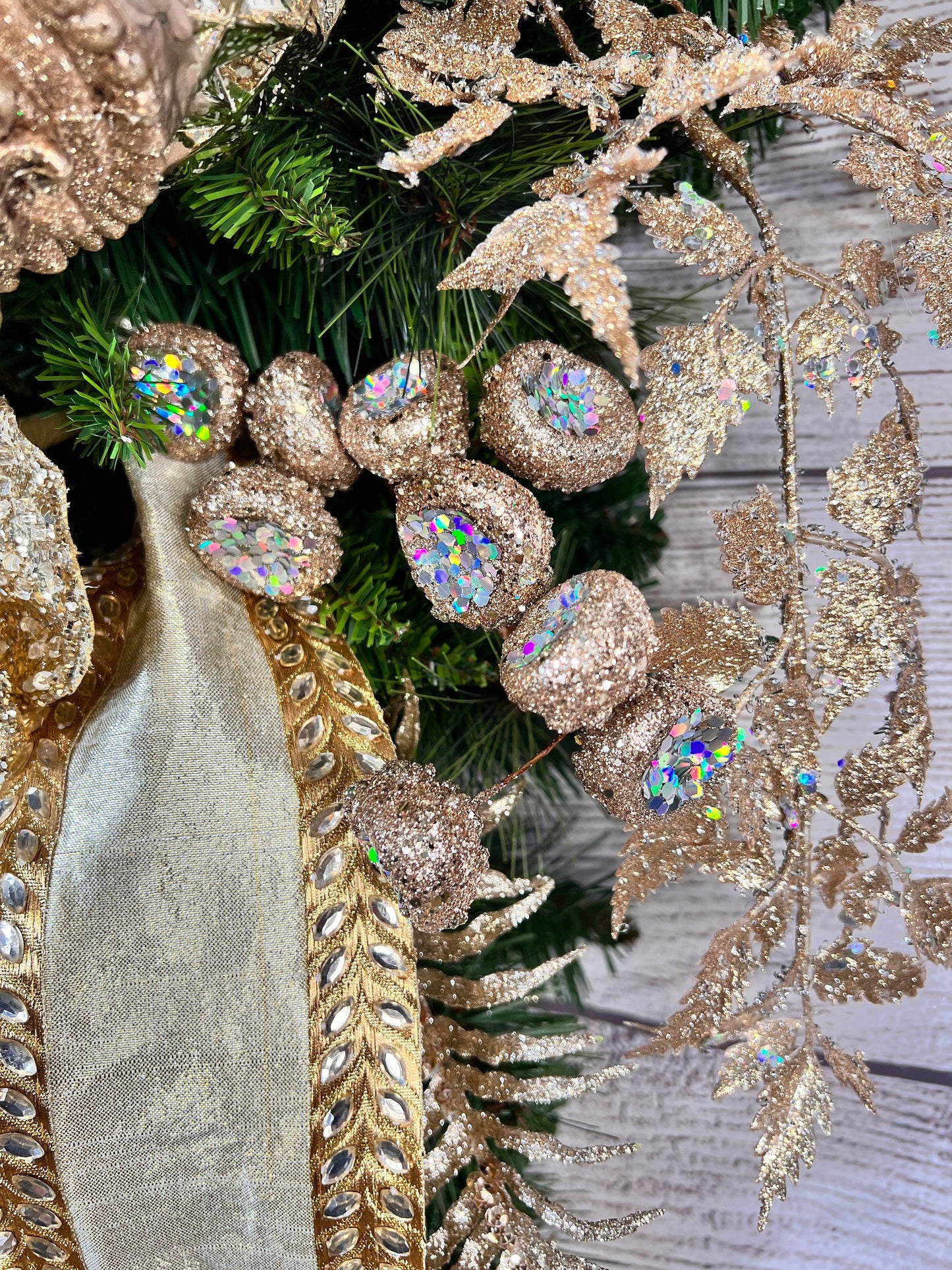 Luxury Gold Christmas Swag: Holiday Door Decor, Metallic Ornaments