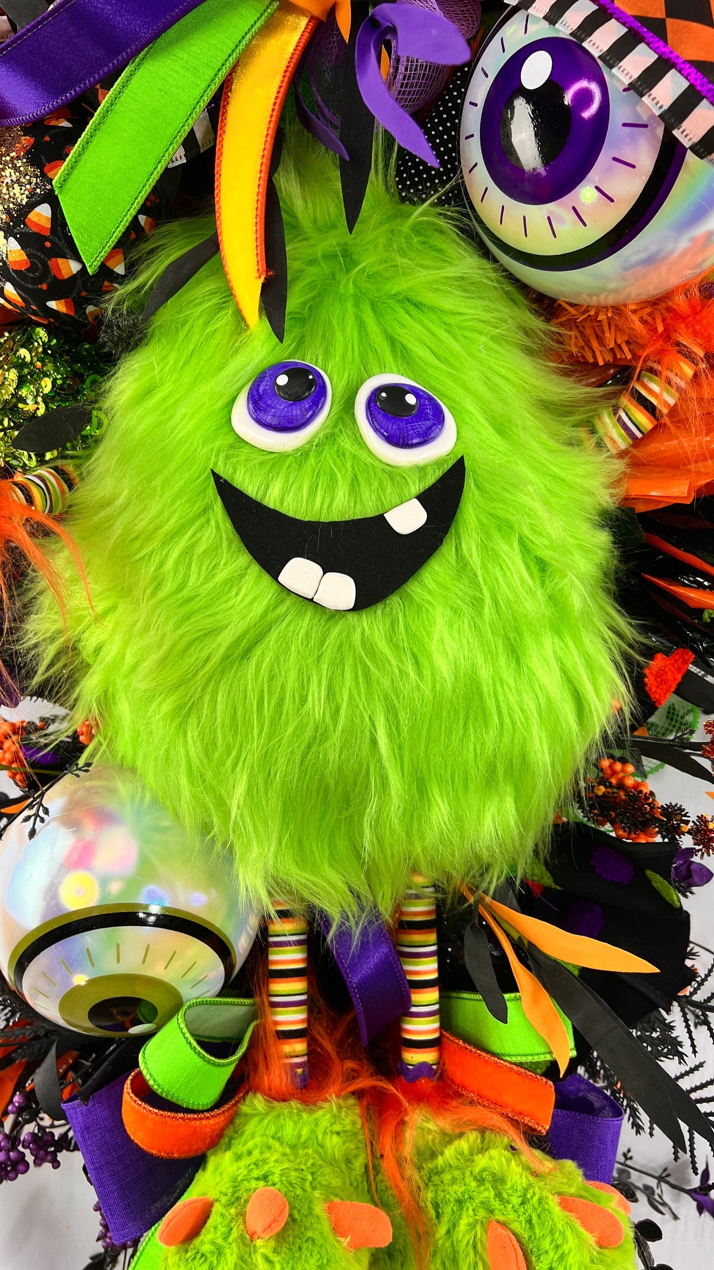 Green Halloween Swag Eyeball Door Wreath, Purple Orange Black Decoration