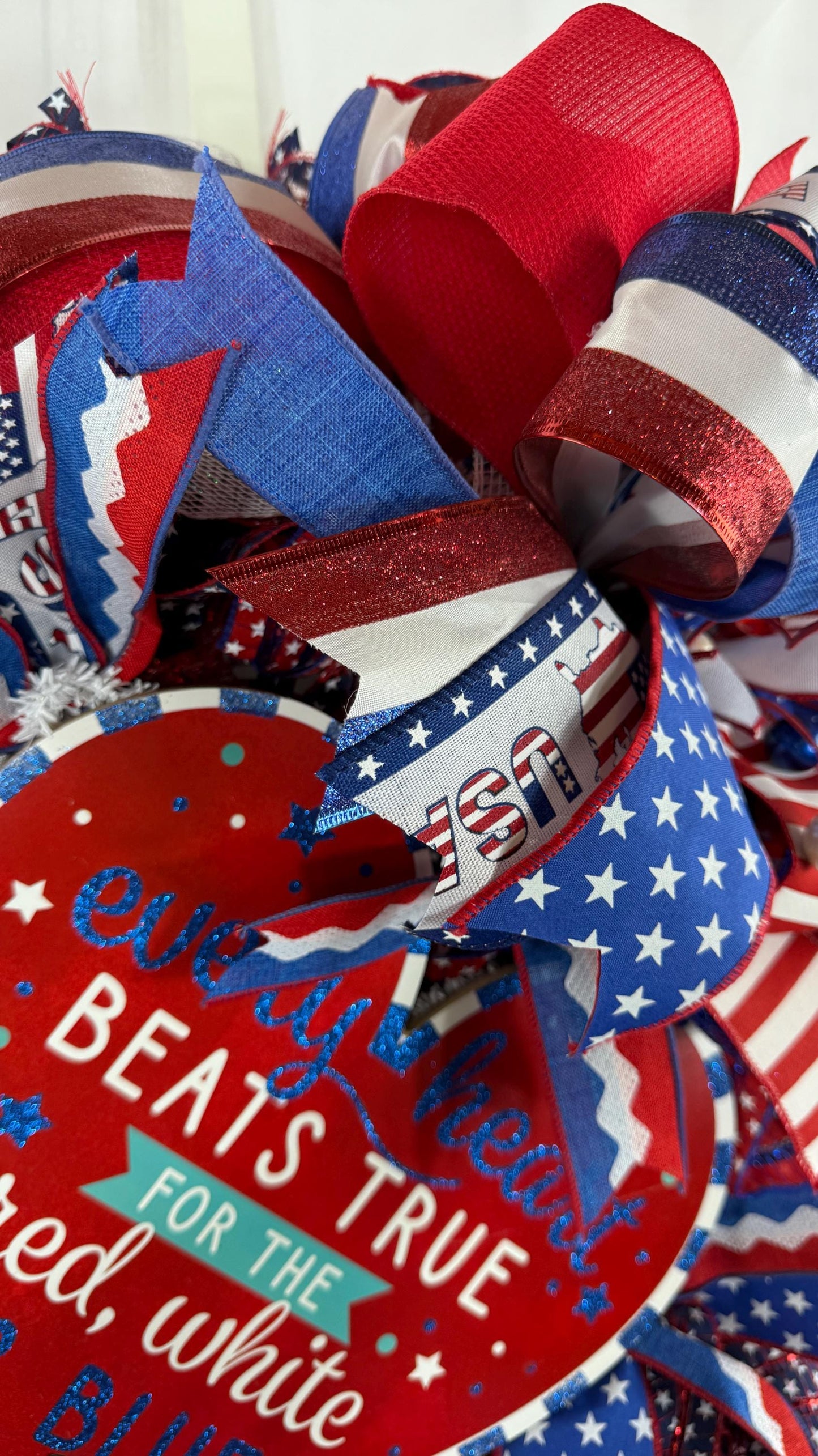 Patriotic Americana Wreath: 4th of July Red White Blue Door Decor, Veteran Decorations