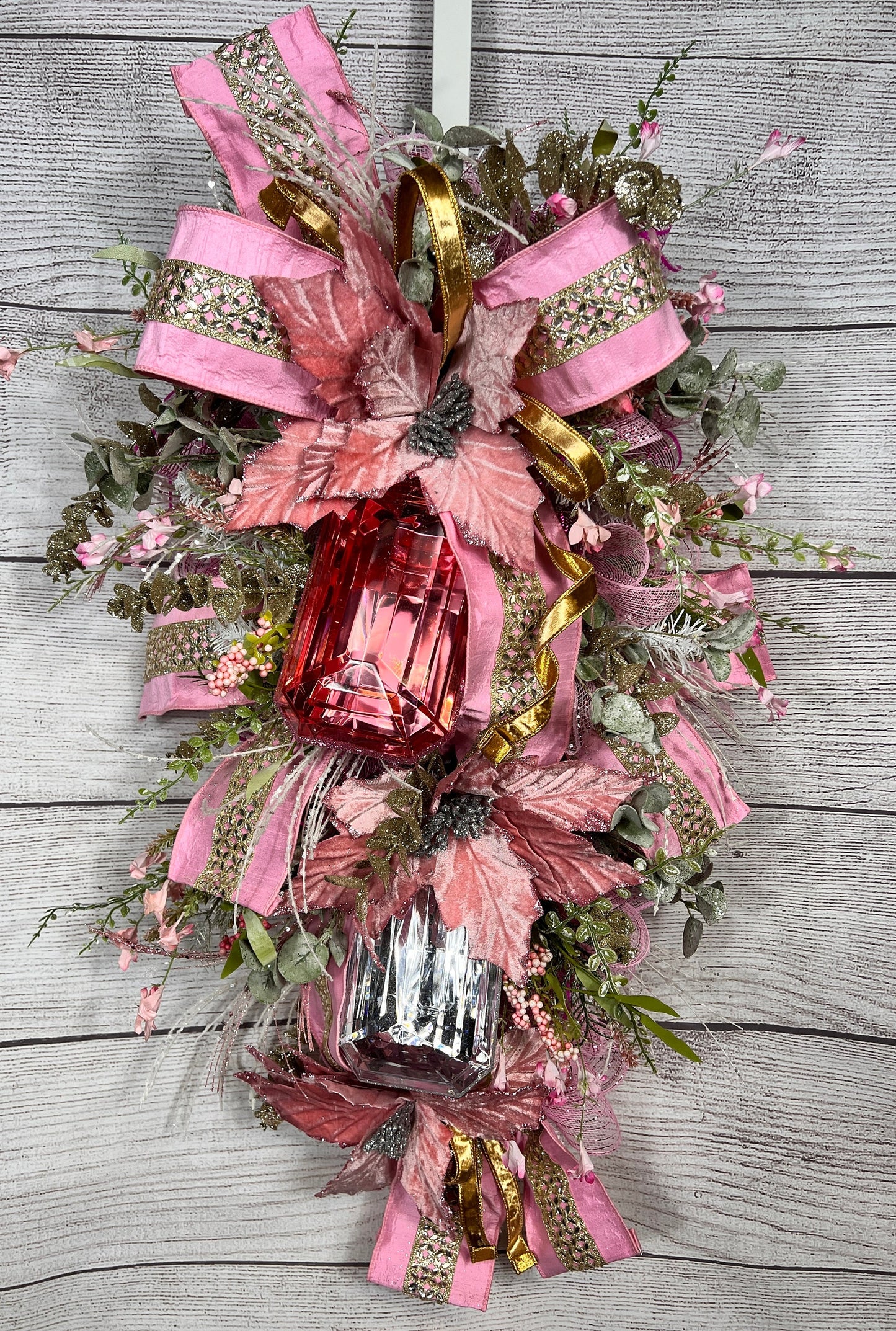 Pink gem wreath, Large Gem Wreath, gift for mom, Jeweled swag wreath, Glam Swag, Unique Gift, handmade front door gem wreath.