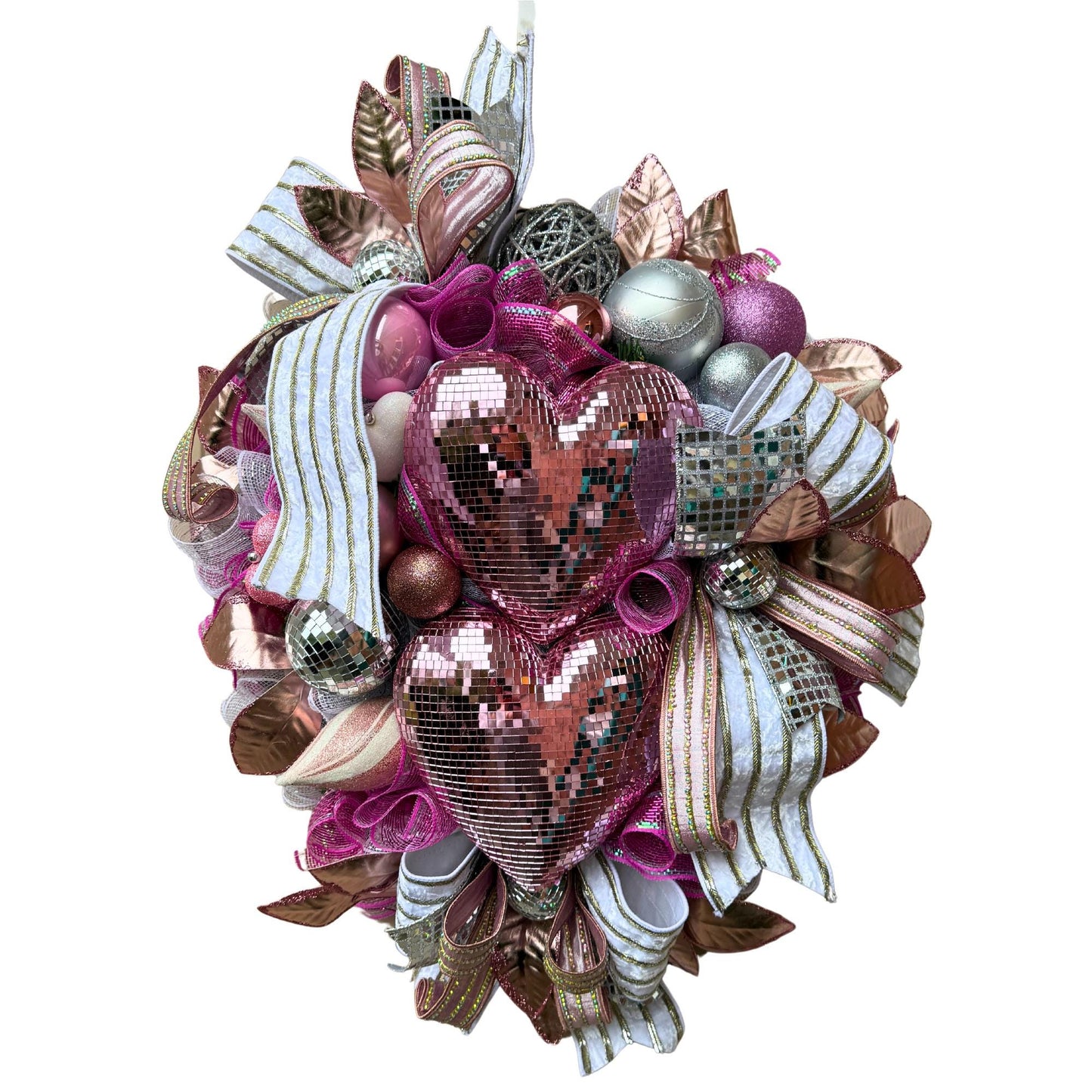 Heart Valentine Wreath Pink and Silver Glam Decor, Large Front Door Decoration