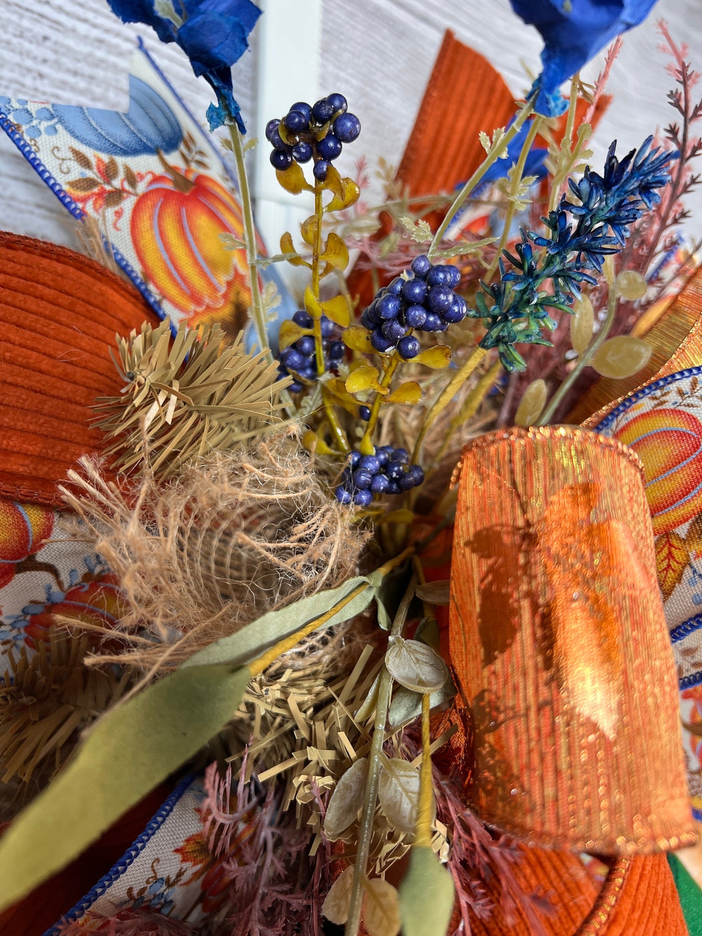 Farmhouse Pumpkin Fall Wreath: Handmade Autumn Door Swag