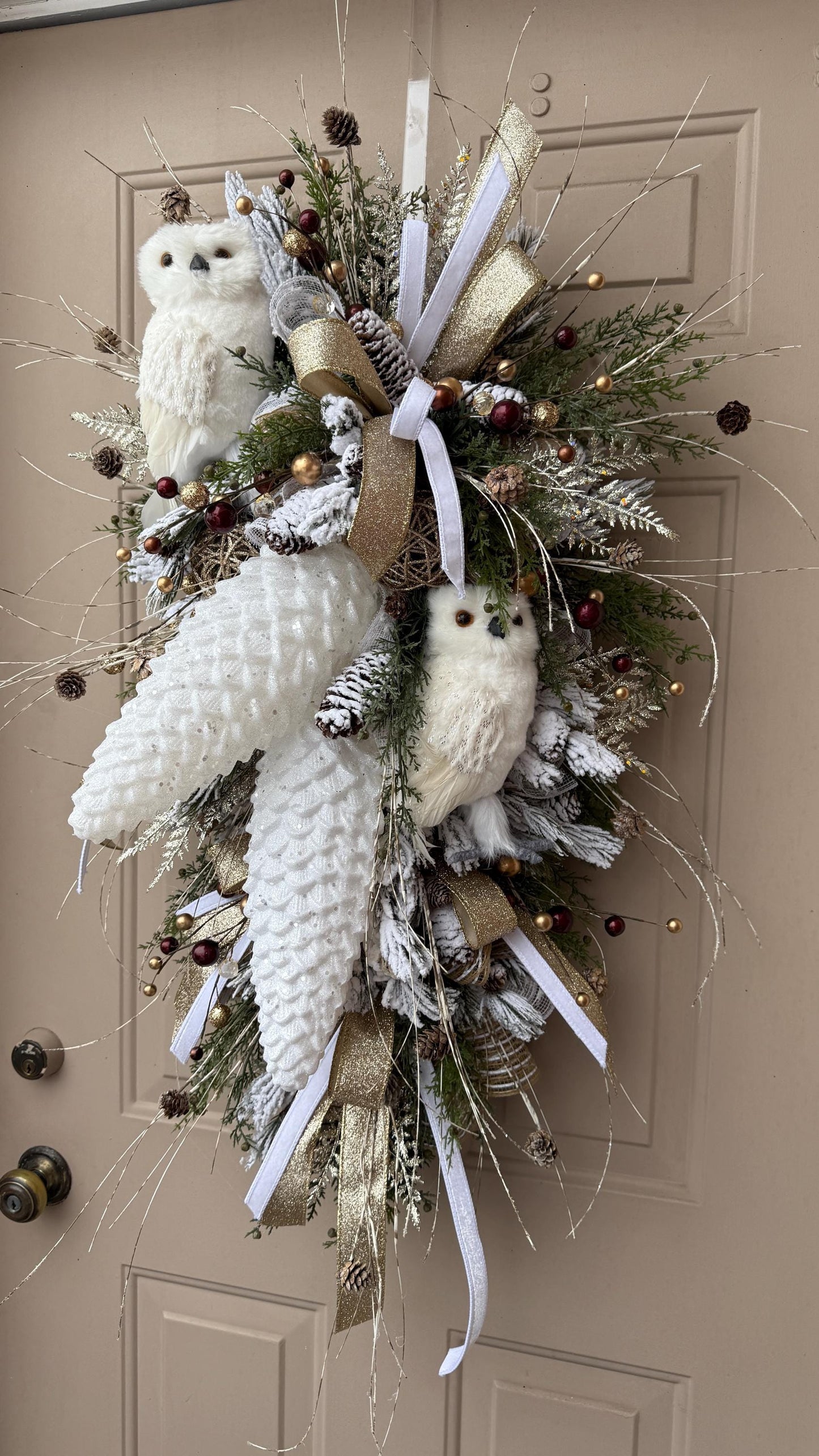 Winter Owl Wreath Swag Luxury Christmas Door Decoration  Deco Mesh Swag