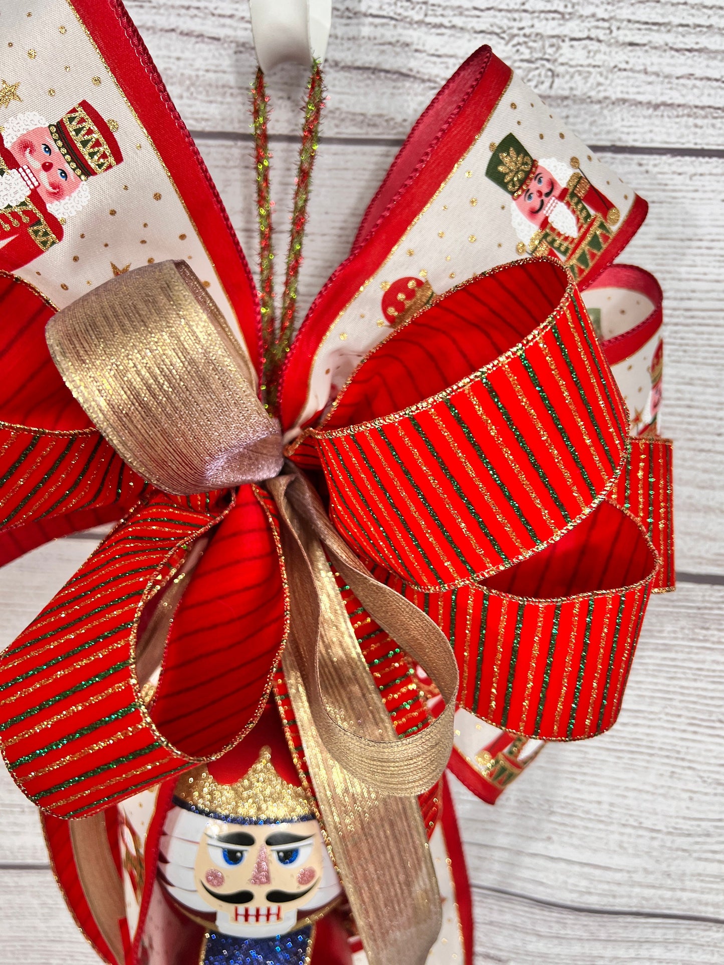 Handmade Nutcracker Christmas Bow: Red and Gold Holiday Decor