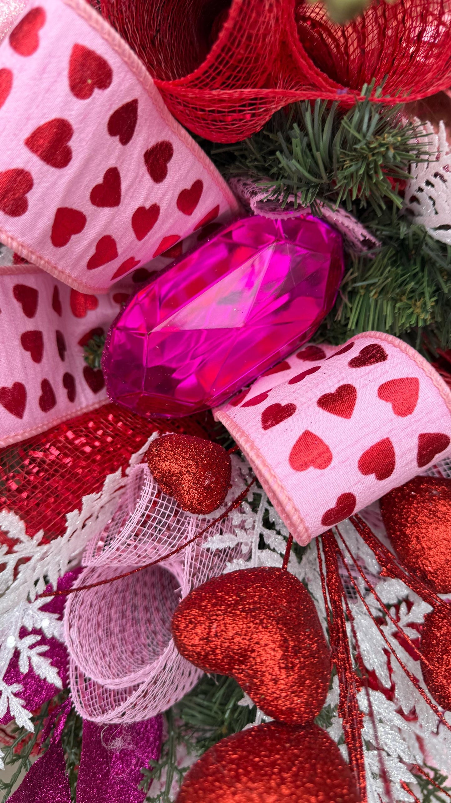 Valentine's Day Swag: Pink Gem Heart Wreath, Front Door Decor
