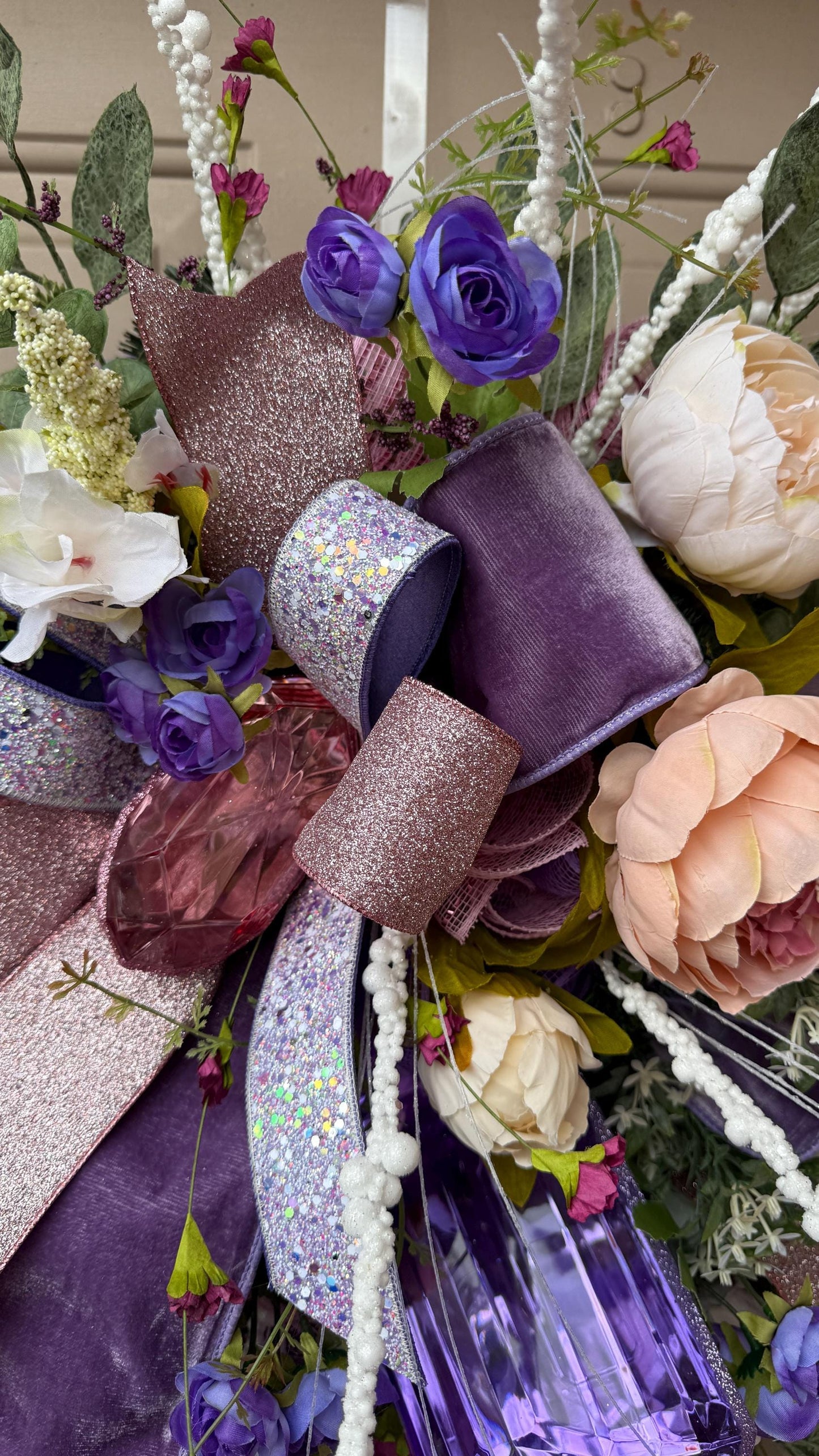 Floral Swag: Purple, Blush Roses & Gem Accents - Luxury Home Decor
