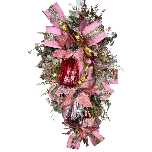Pink gem wreath, Large Gem Wreath, gift for mom, Jeweled swag wreath, Glam Swag, Unique Gift, handmade front door gem wreath.