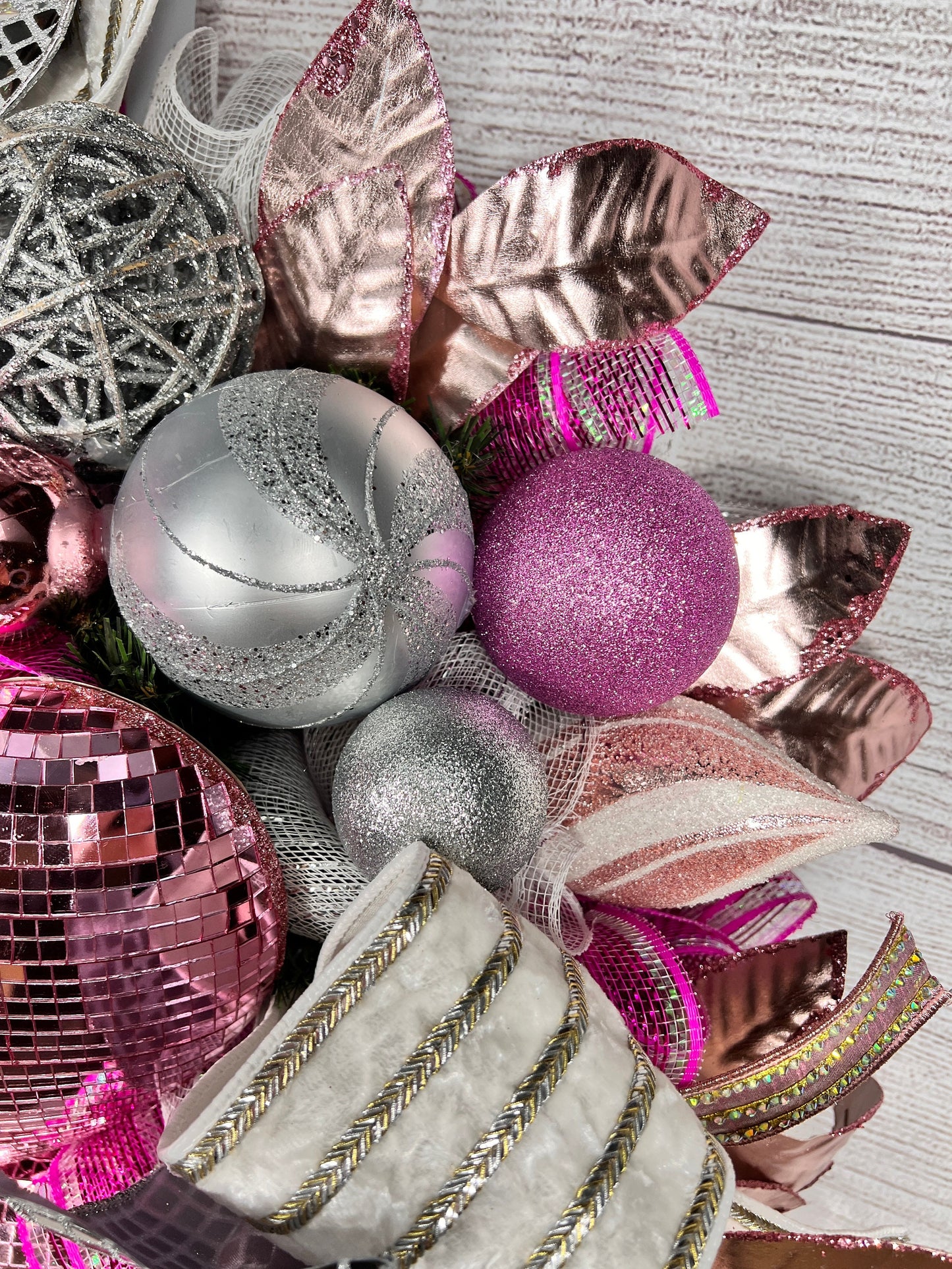 Heart Valentine Wreath Pink and Silver Glam Decor, Large Front Door Decoration