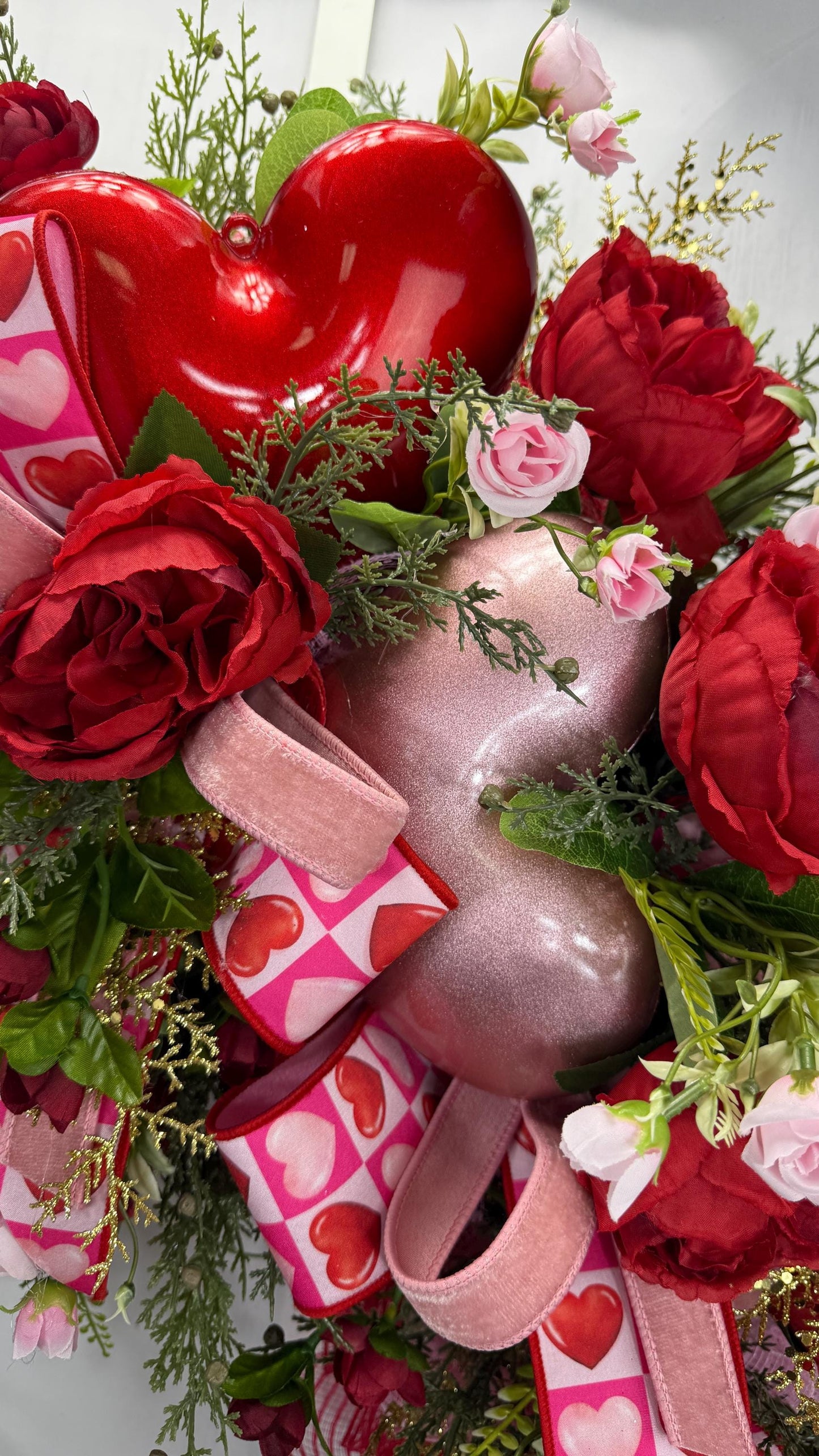 Handmade Valentine Swag: Red & Pink Roses, Heart Accents