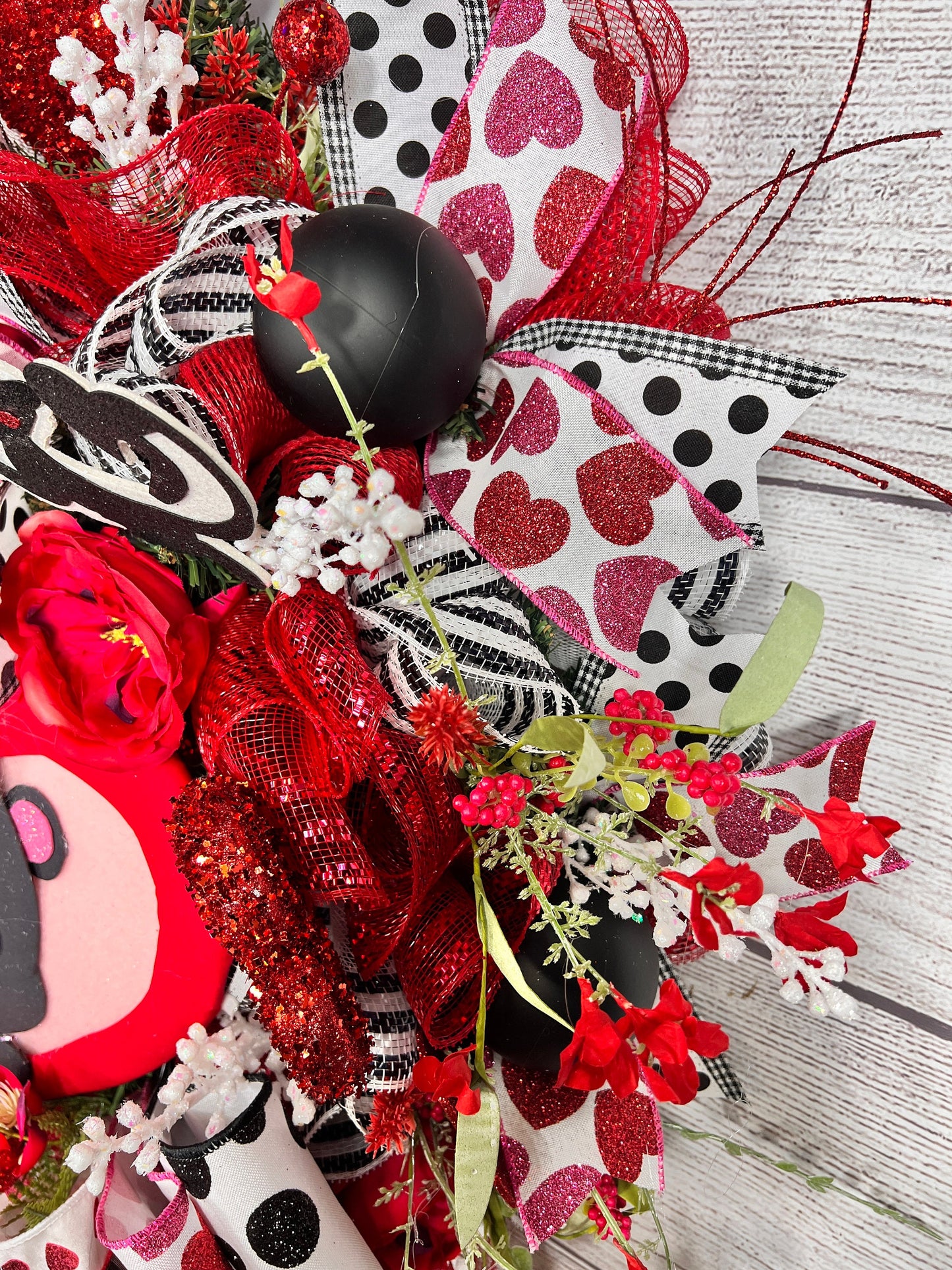 Handmade Valentine's Skunk Wreath: Whimsical Heart Front Door Decor