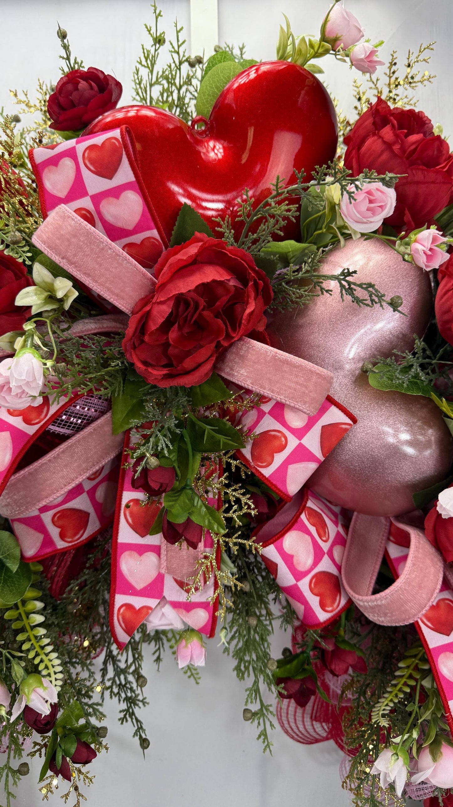 Handmade Valentine Swag: Red & Pink Roses, Heart Accents
