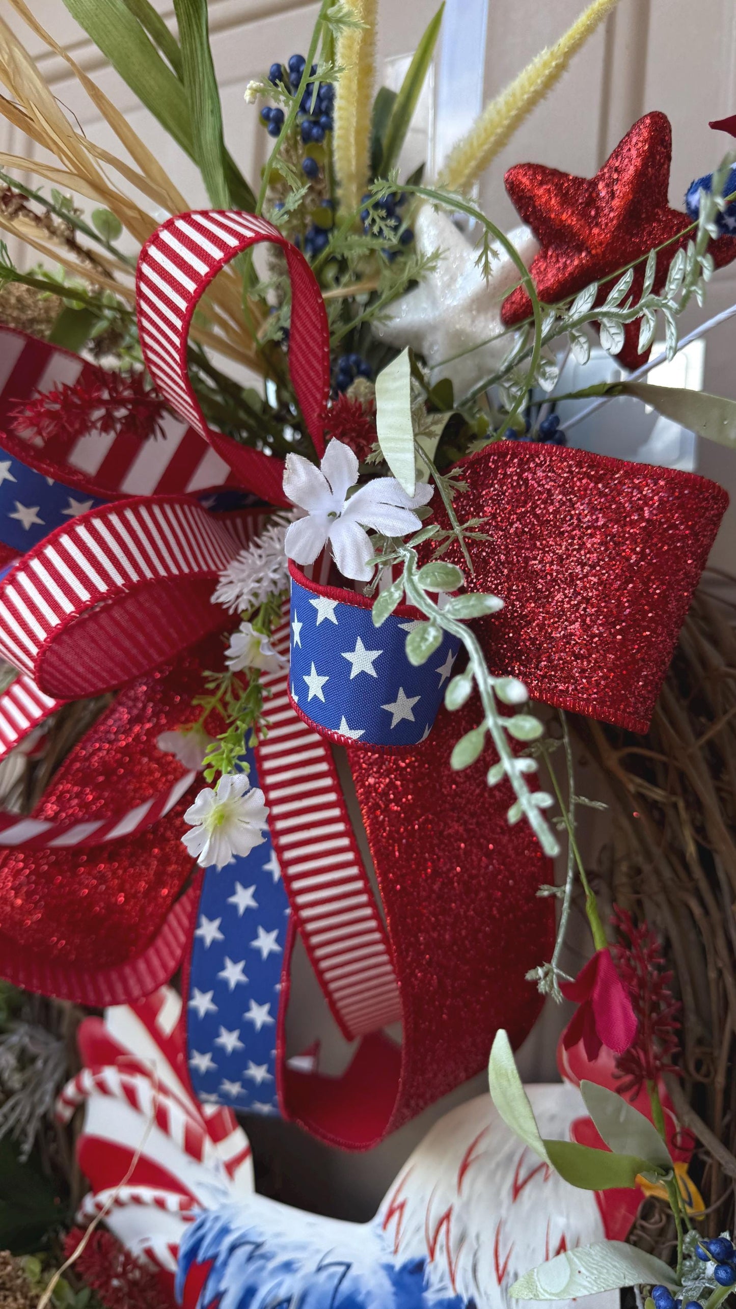 Patriotic Rooster Wreath: Americana Grapevine, 4th of July Decor
