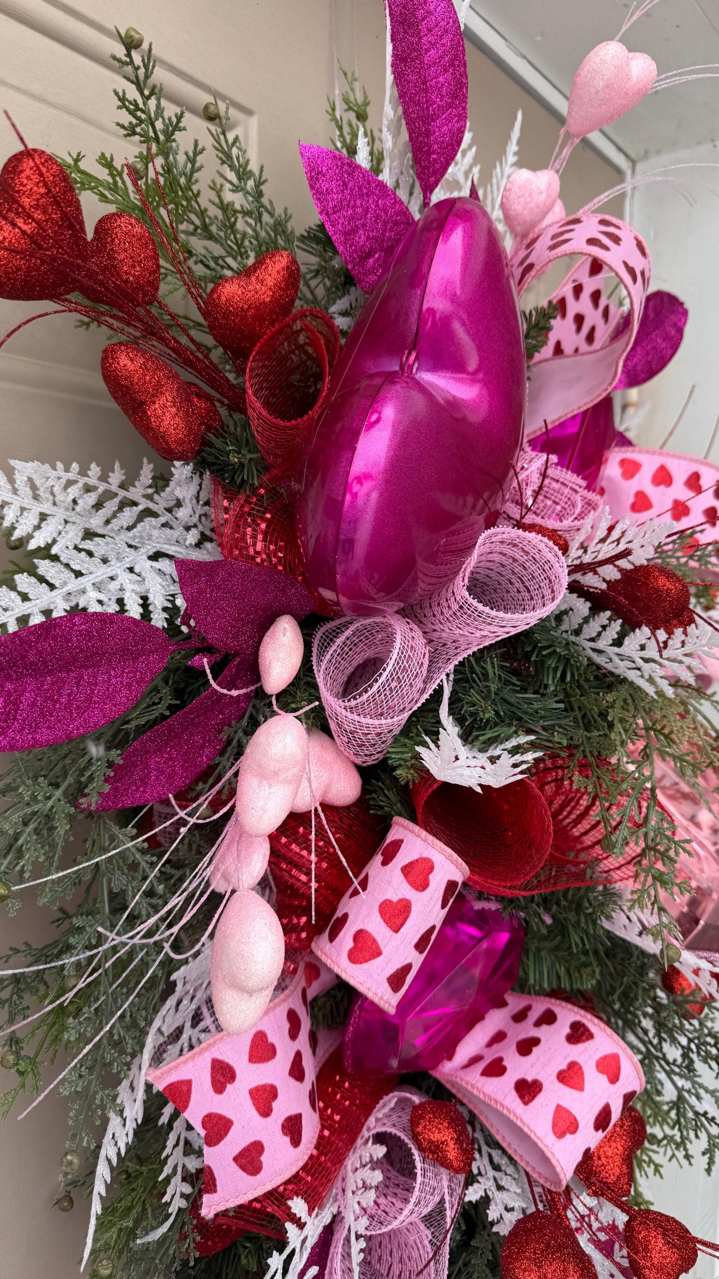 Valentine's Day Swag: Pink Gem Heart Wreath, Front Door Decor