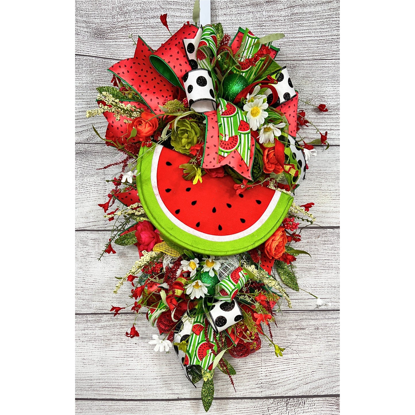 Handmade Watermelon Swag: Summer Door Decoration with Floral Accents