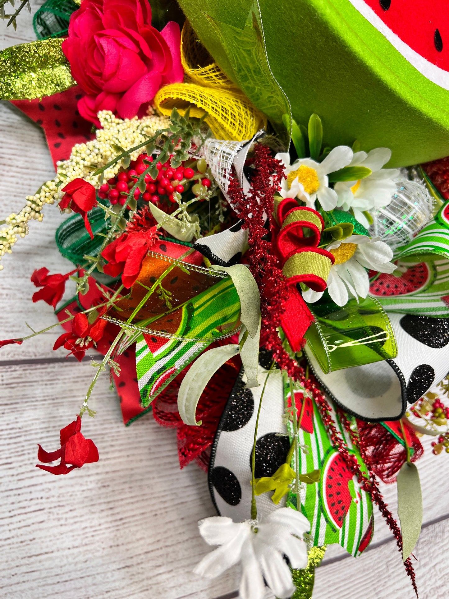 Handmade Watermelon Swag: Summer Door Decoration with Floral Accents