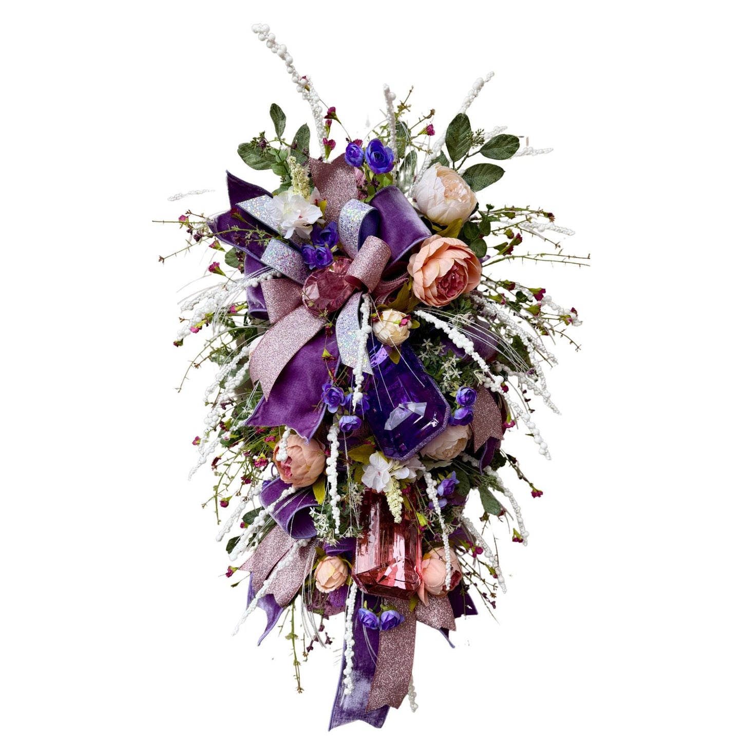 Floral Swag: Purple, Blush Roses & Gem Accents - Luxury Home Decor