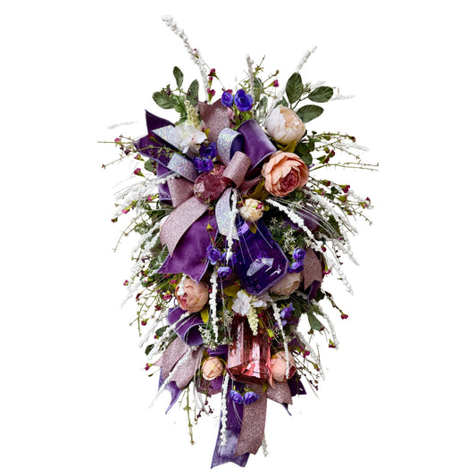 Floral Swag: Purple, Blush Roses & Gem Accents - Luxury Home Decor