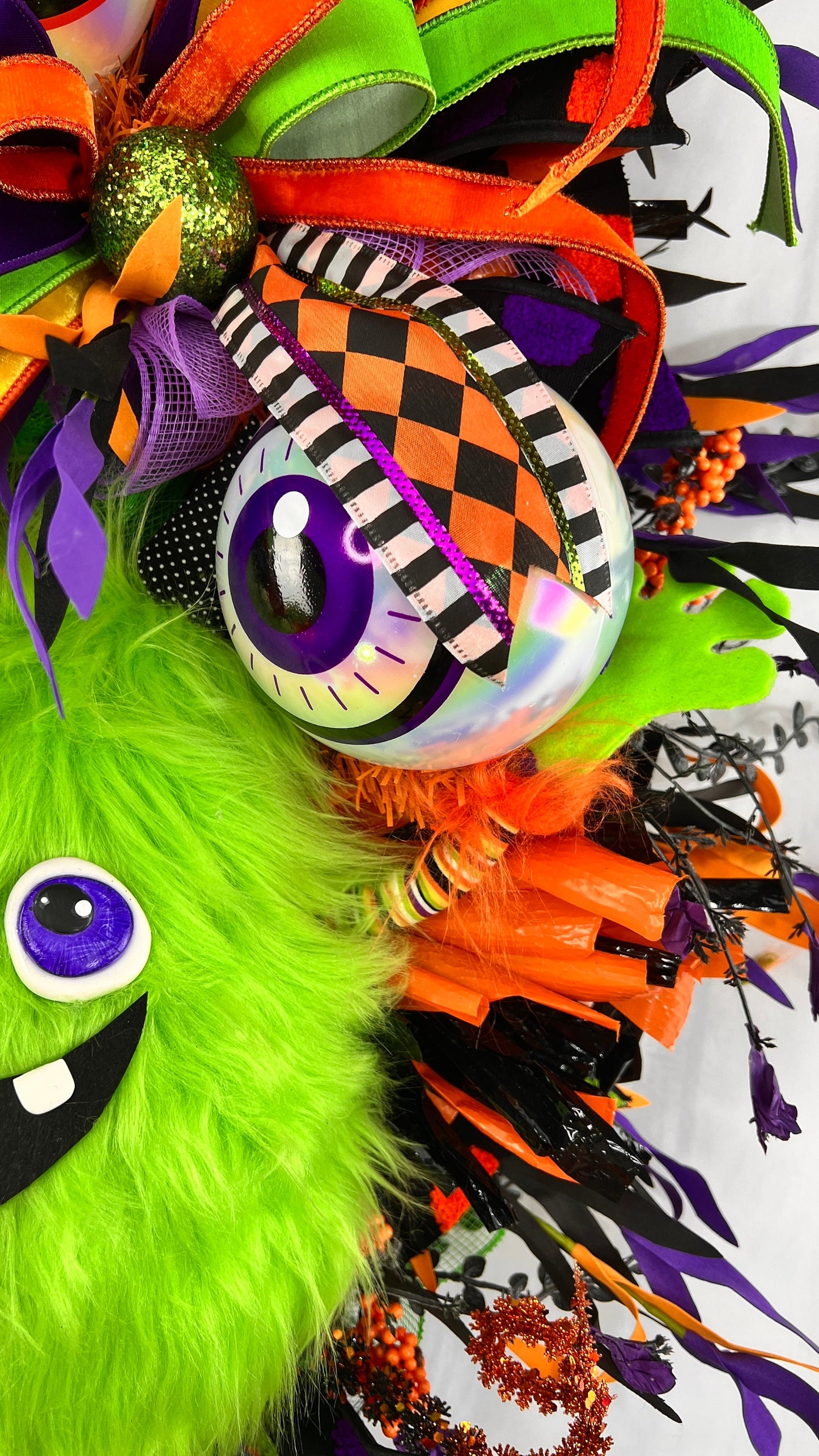 Green Halloween Swag Eyeball Door Wreath, Purple Orange Black Decoration