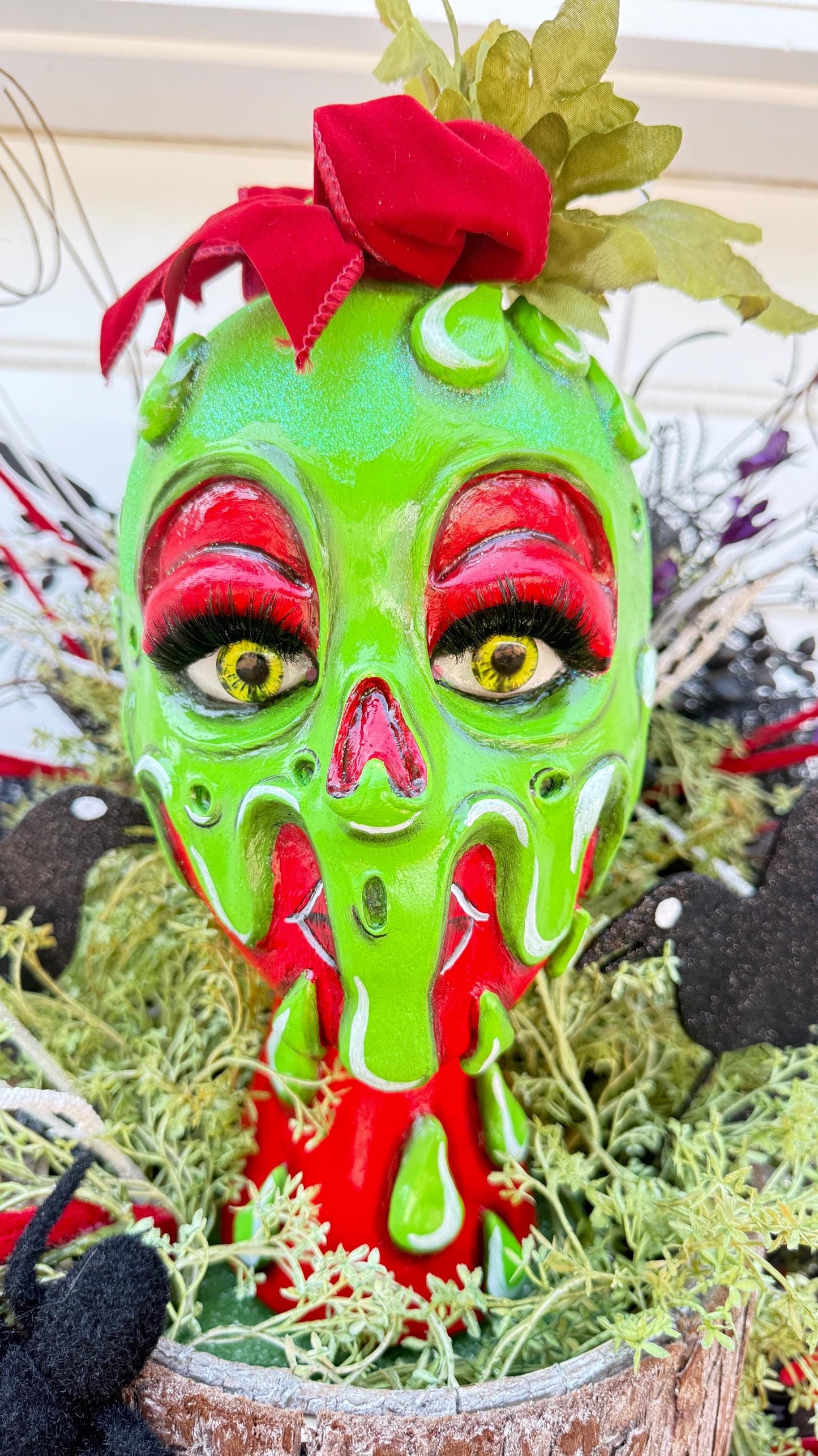 Oversized Monster Halloween Wreath: Gothic Green Face Decor