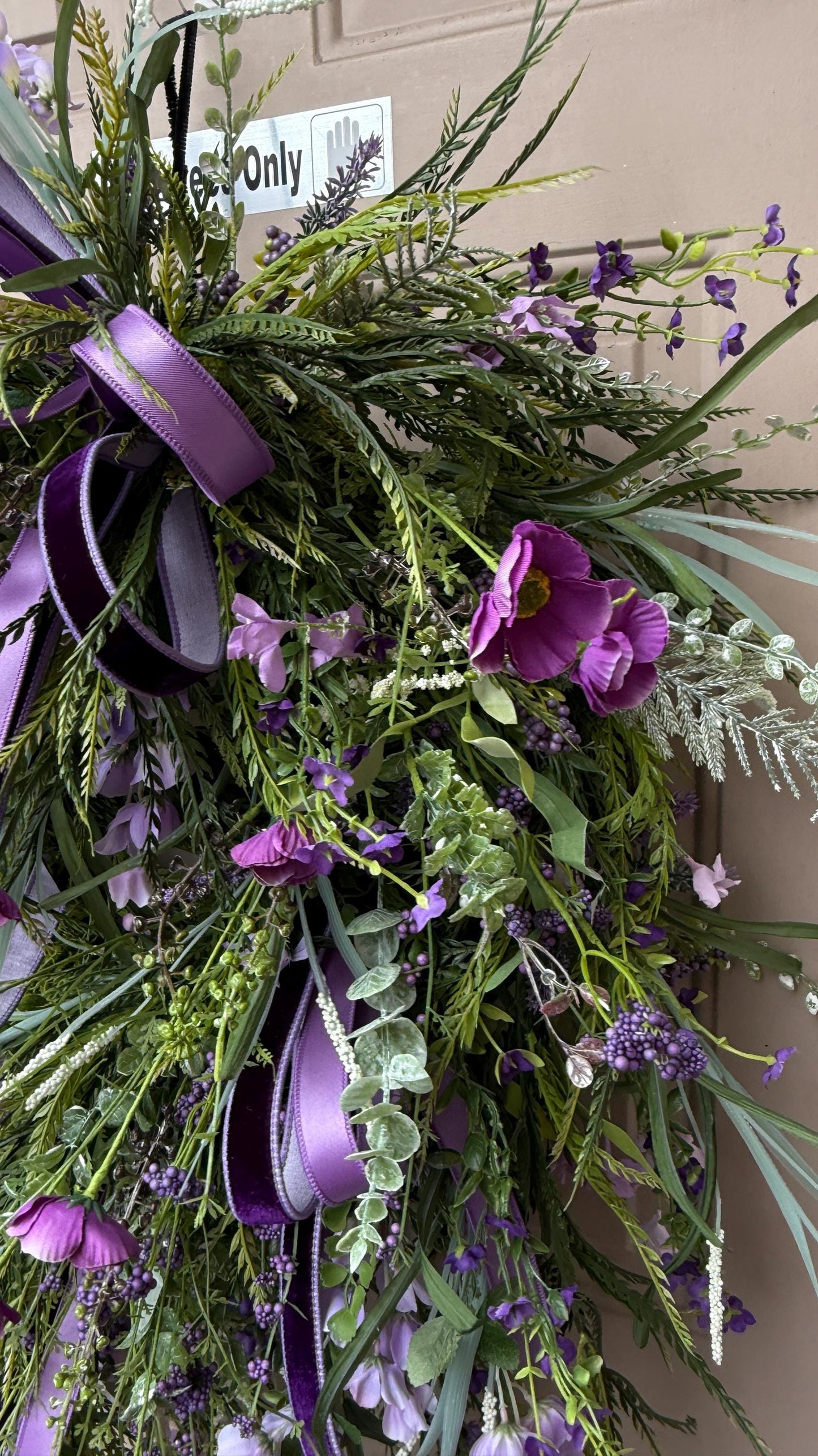 Lavender & Purple Floral Wreath: Moss Base, Satin Ribbons