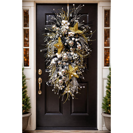 Black and Gold Party Swag: Glam Handmade Winter Decor January Door Decorations
