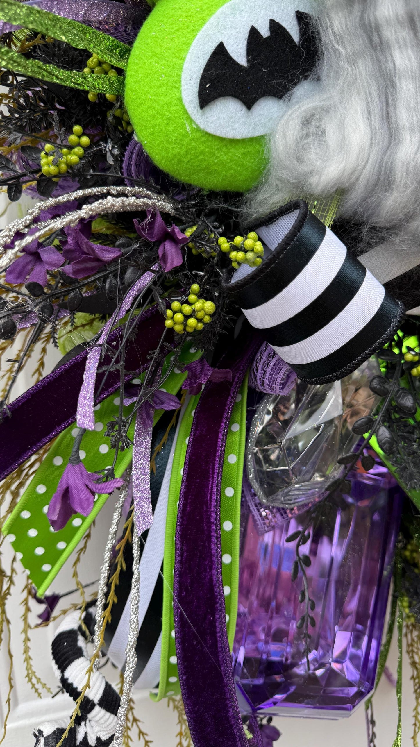 Halloween Witch Wreath: Green Face, Purple and Lime Decor, Spooky Door Decor