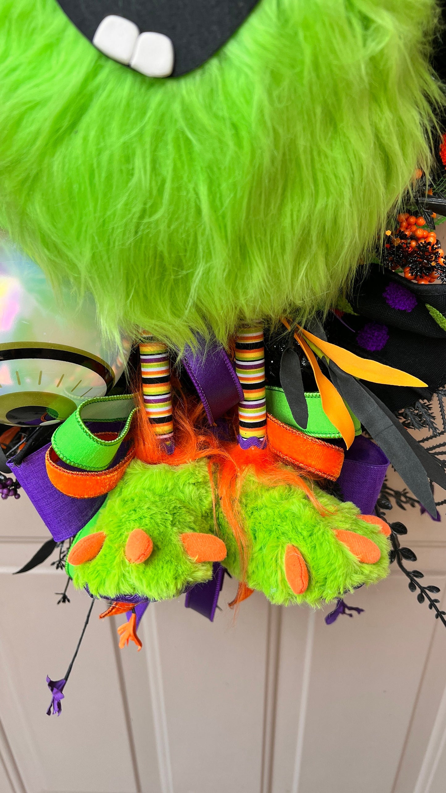 Green Halloween Swag Eyeball Door Wreath, Purple Orange Black Decoration