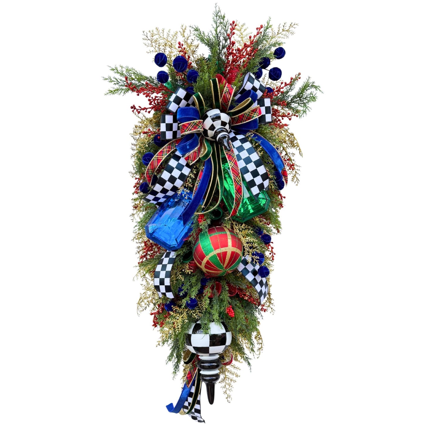 Oversized Luxury Christmas Swag with Velvet Accents, Jewel Details & Elegant Greenery