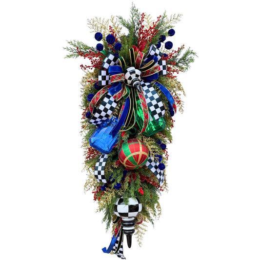 Oversized Luxury Christmas Swag with Velvet Accents, Jewel Details & Elegant Greenery