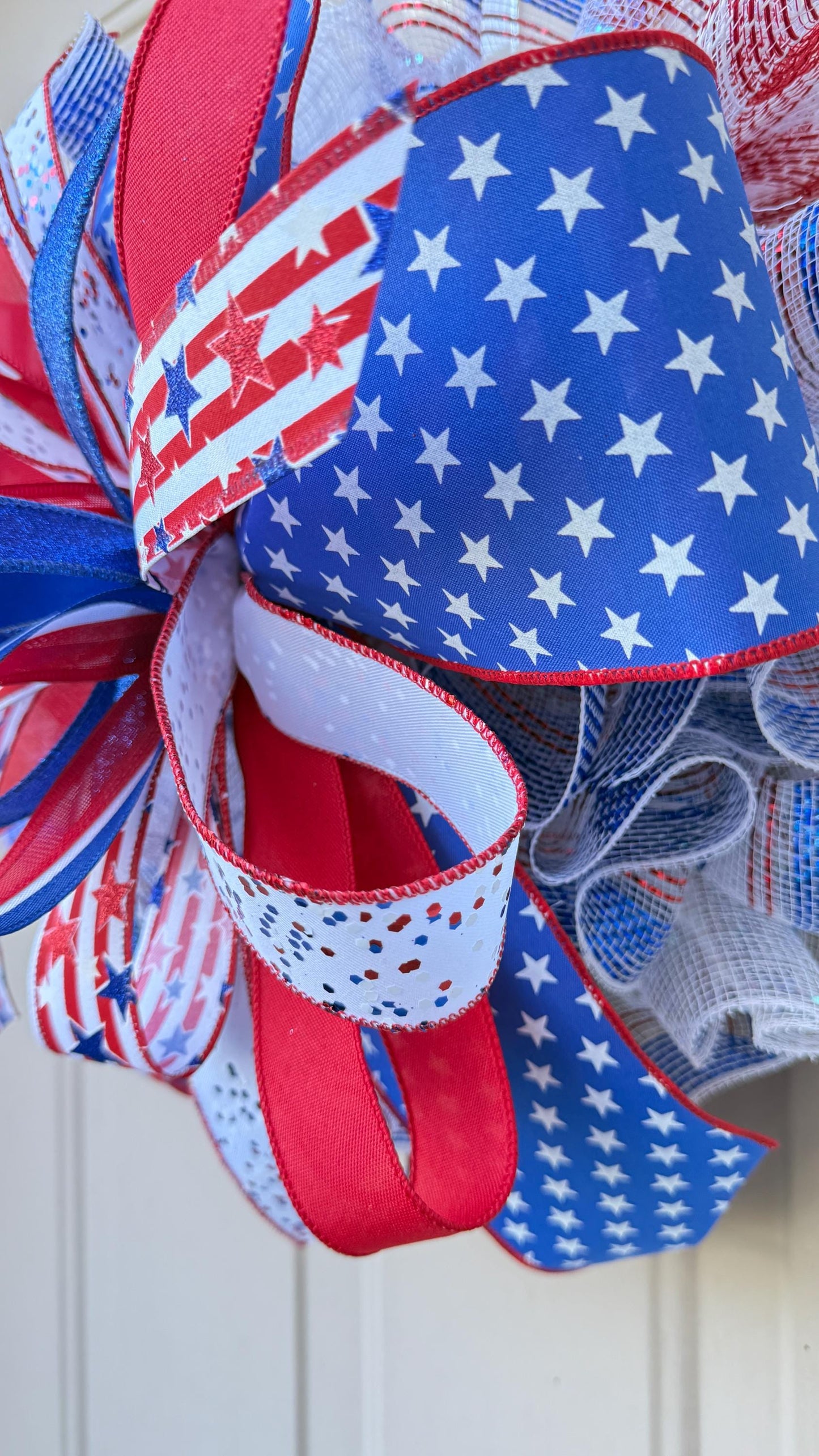 Patriotic 4th of July Door Bow, American Flag Wreath Topper
