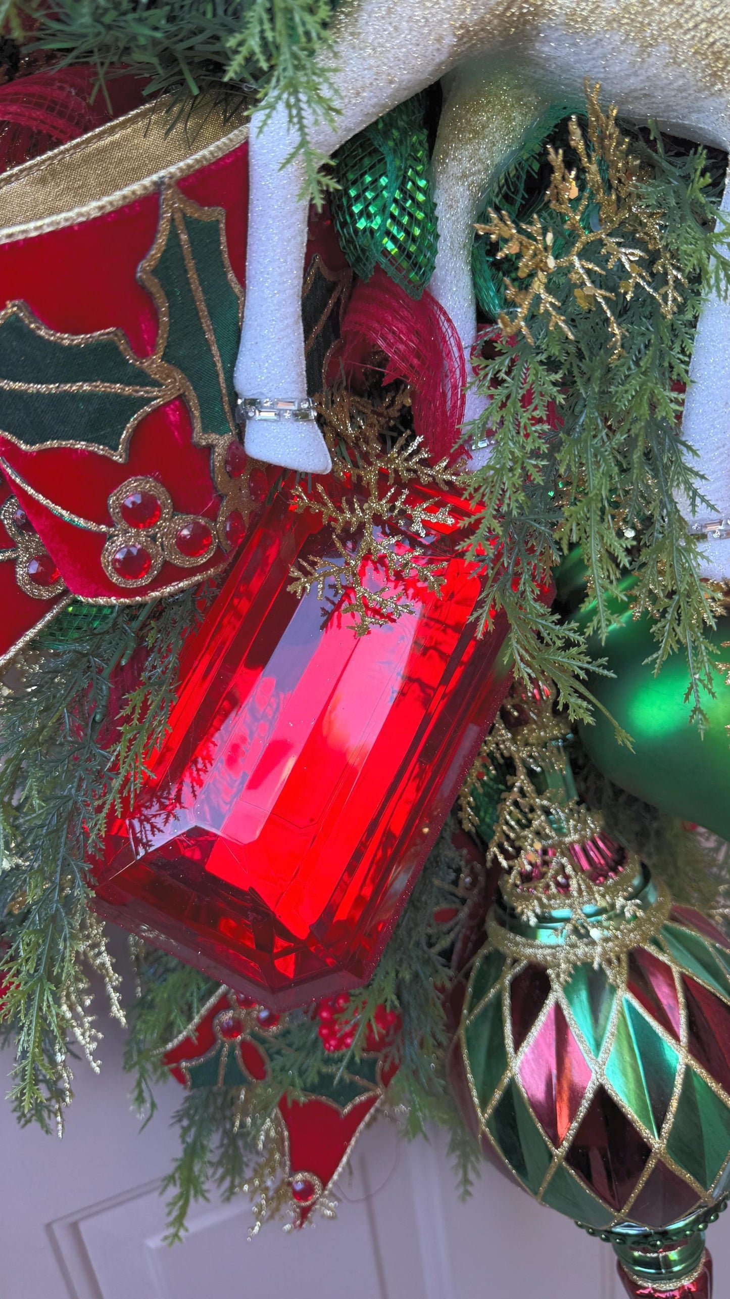 Handmade Extra Large Christmas Swag: Rhinestone Reindeer, Holiday Door Decor