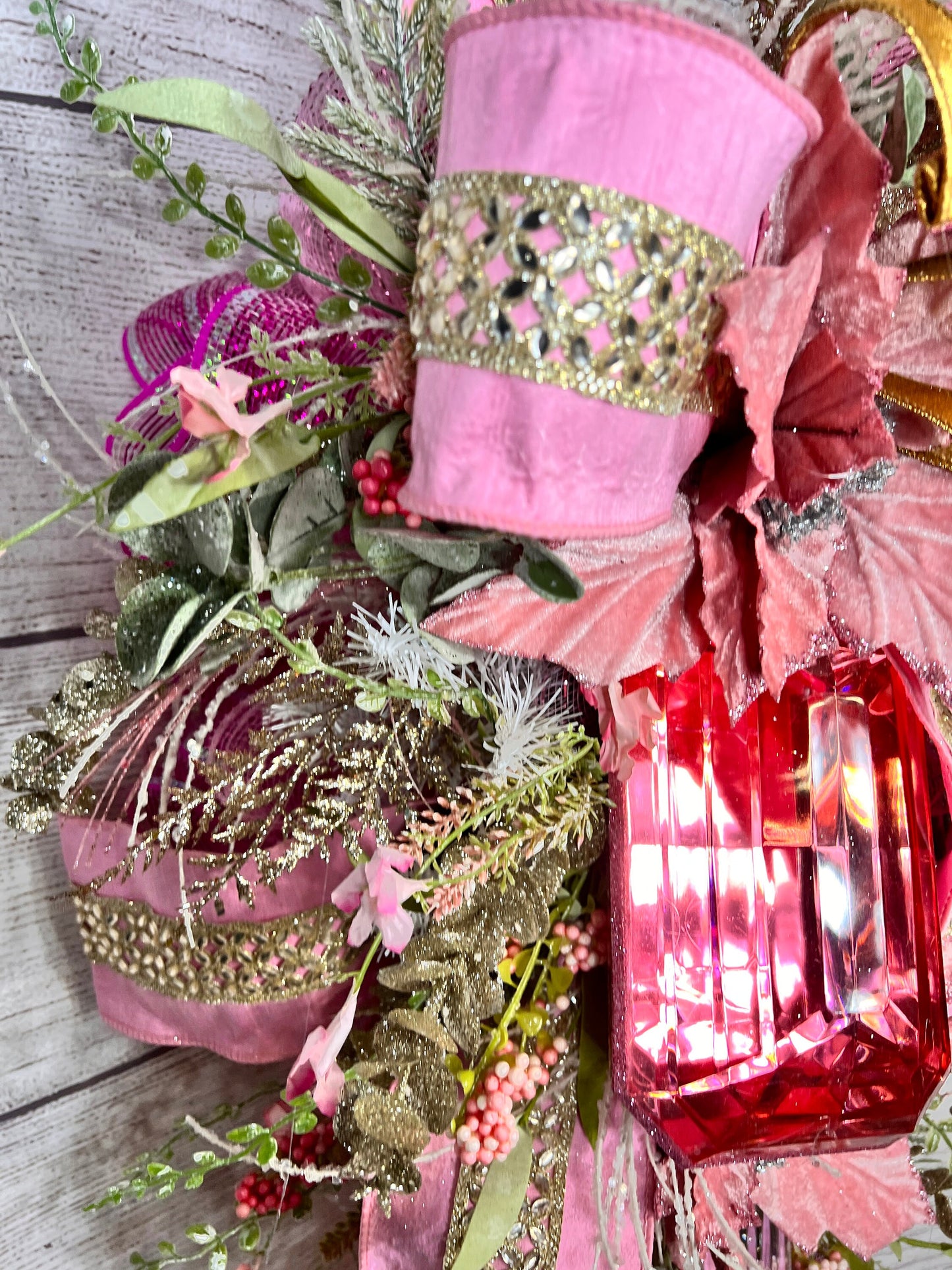 Pink gem wreath, Large Gem Wreath, gift for mom, Jeweled swag wreath, Glam Swag, Unique Gift, handmade front door gem wreath.