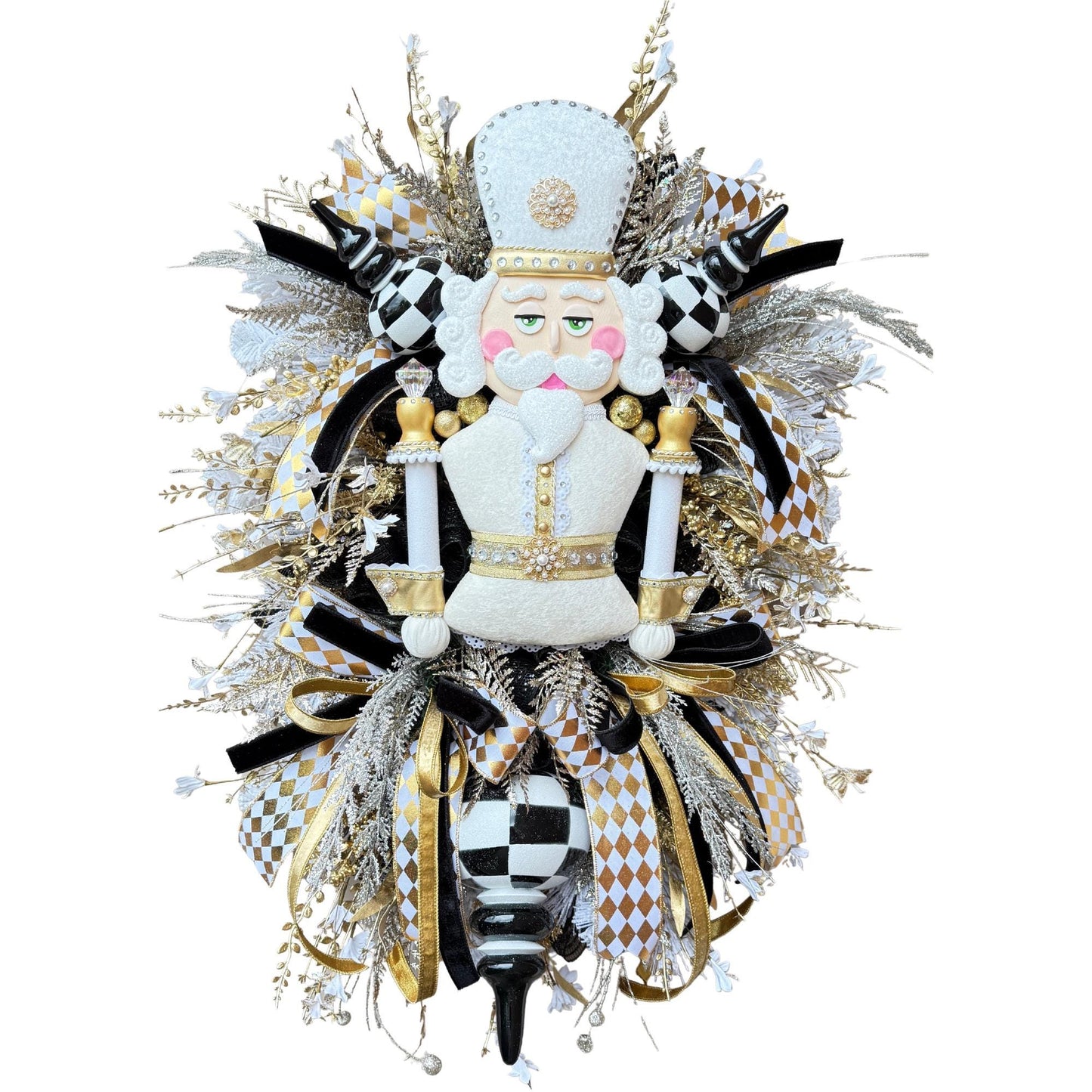 Nutcracker Christmas Wreath White and Gold  Large Luxury Holiday Door Decoration