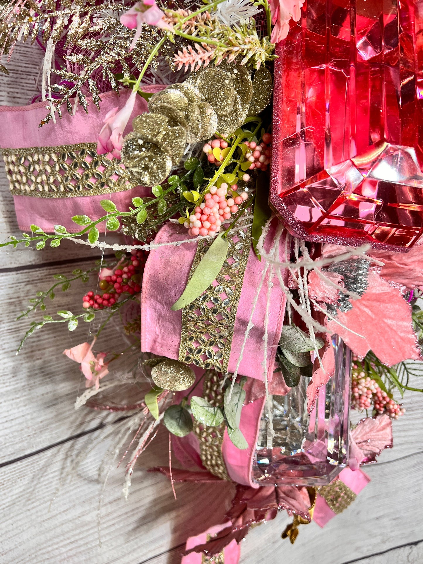 Pink gem wreath, Large Gem Wreath, gift for mom, Jeweled swag wreath, Glam Swag, Unique Gift, handmade front door gem wreath.