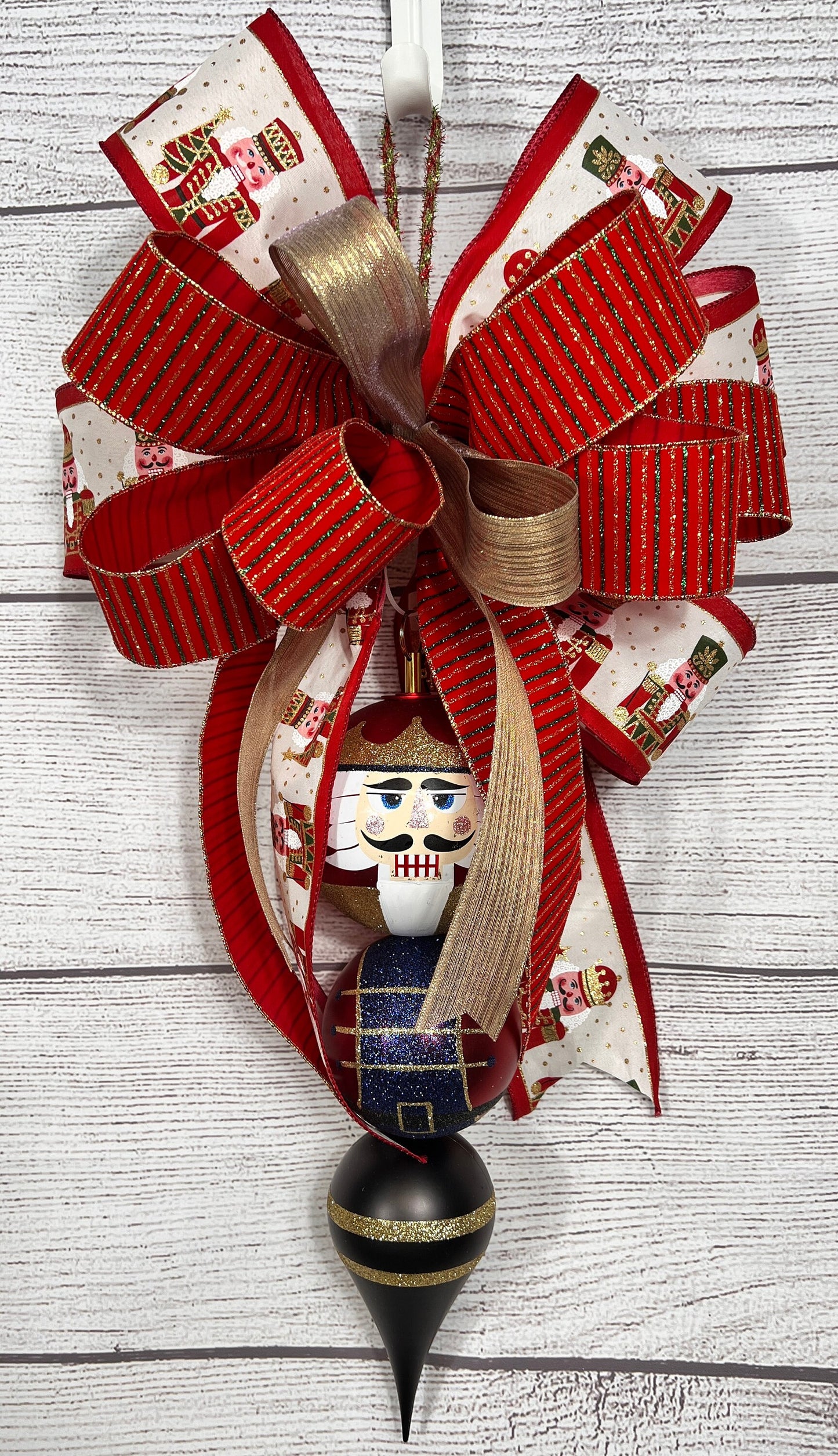 Handmade Nutcracker Christmas Bow: Red and Gold Holiday Decor