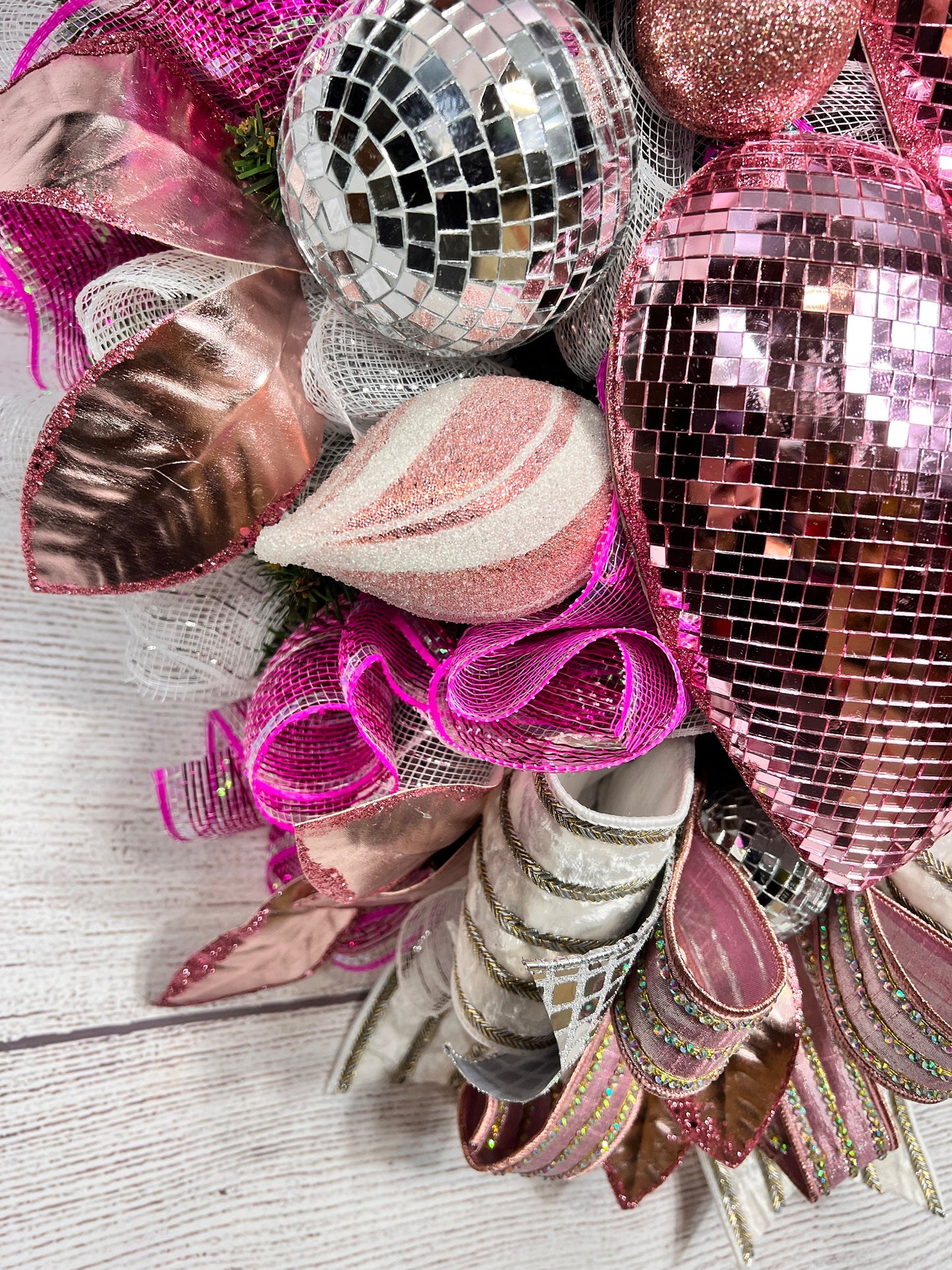 Heart Valentine Wreath Pink and Silver Glam Decor, Large Front Door Decoration