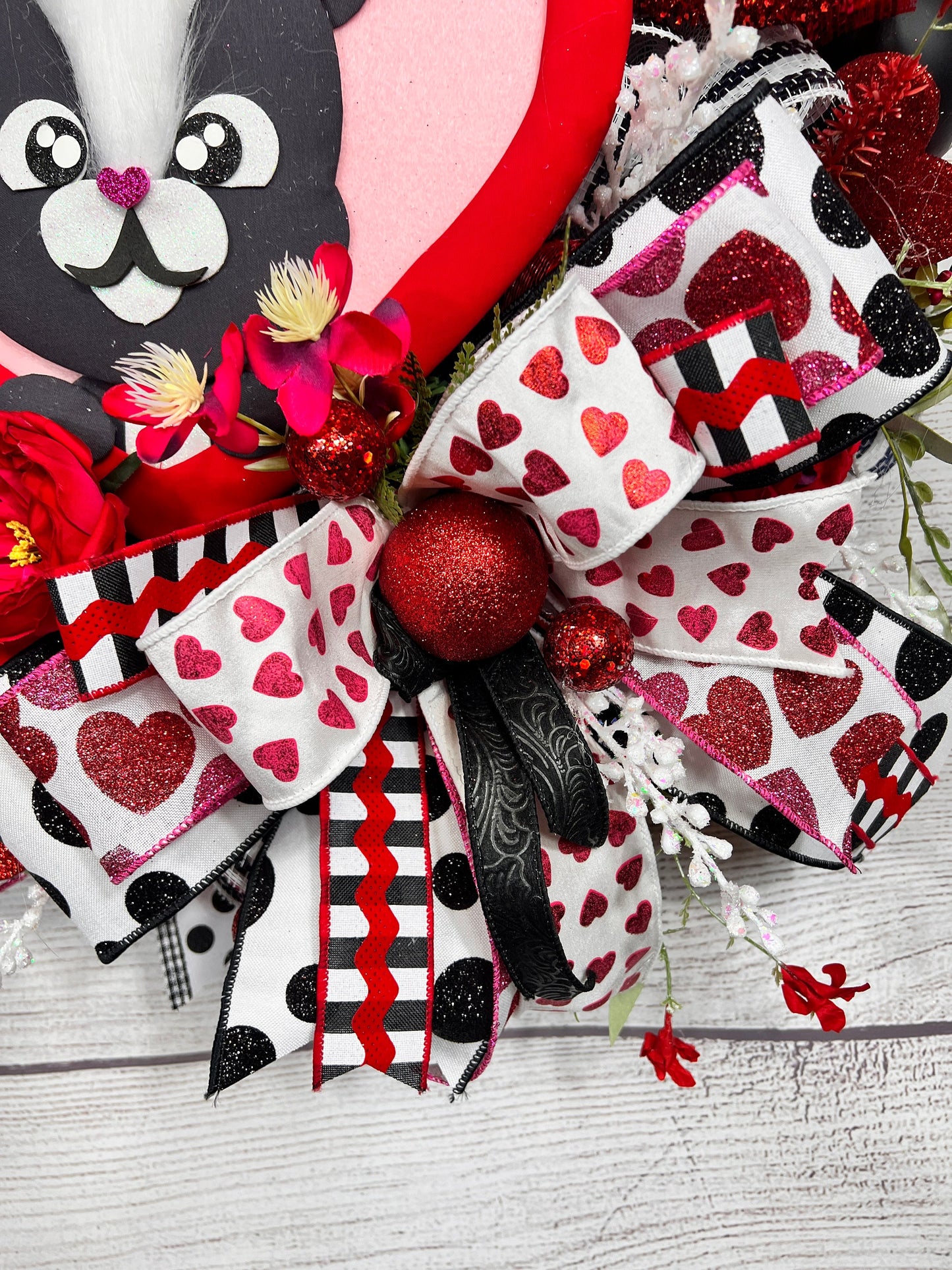 Handmade Valentine's Skunk Wreath: Whimsical Heart Front Door Decor