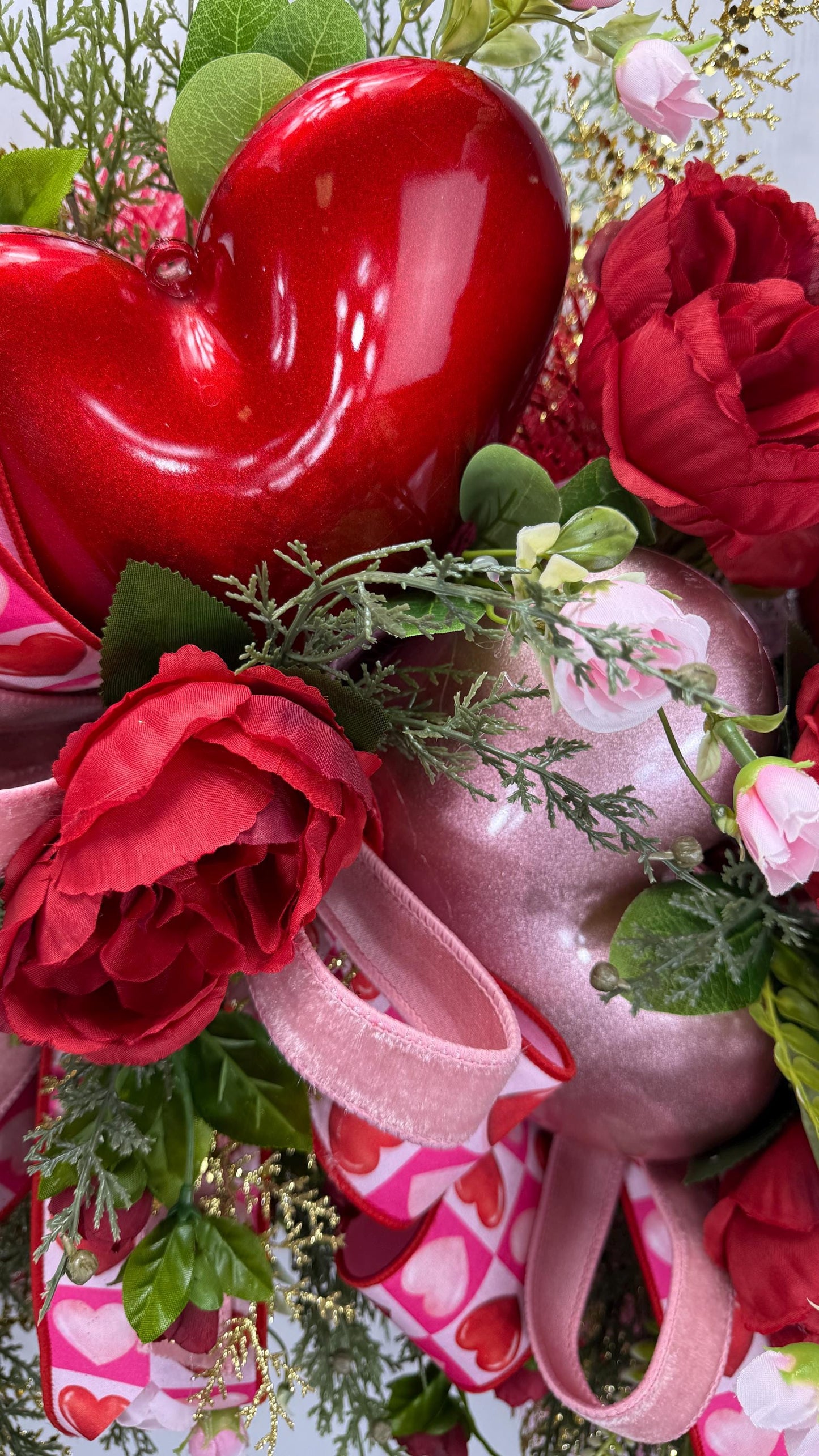 Handmade Valentine Swag: Red & Pink Roses, Heart Accents