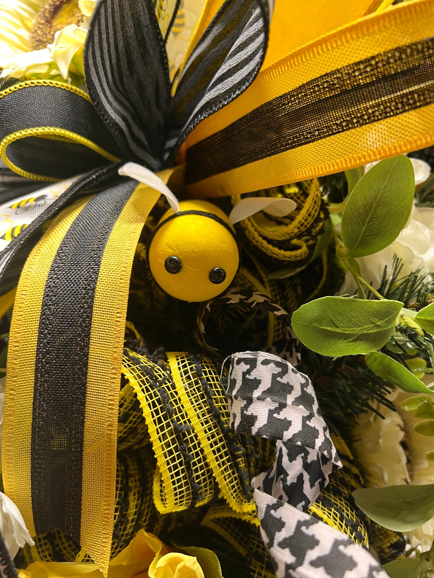 Bee & Sunflower Teardrop Swag: Whimsical Front Door Wreath