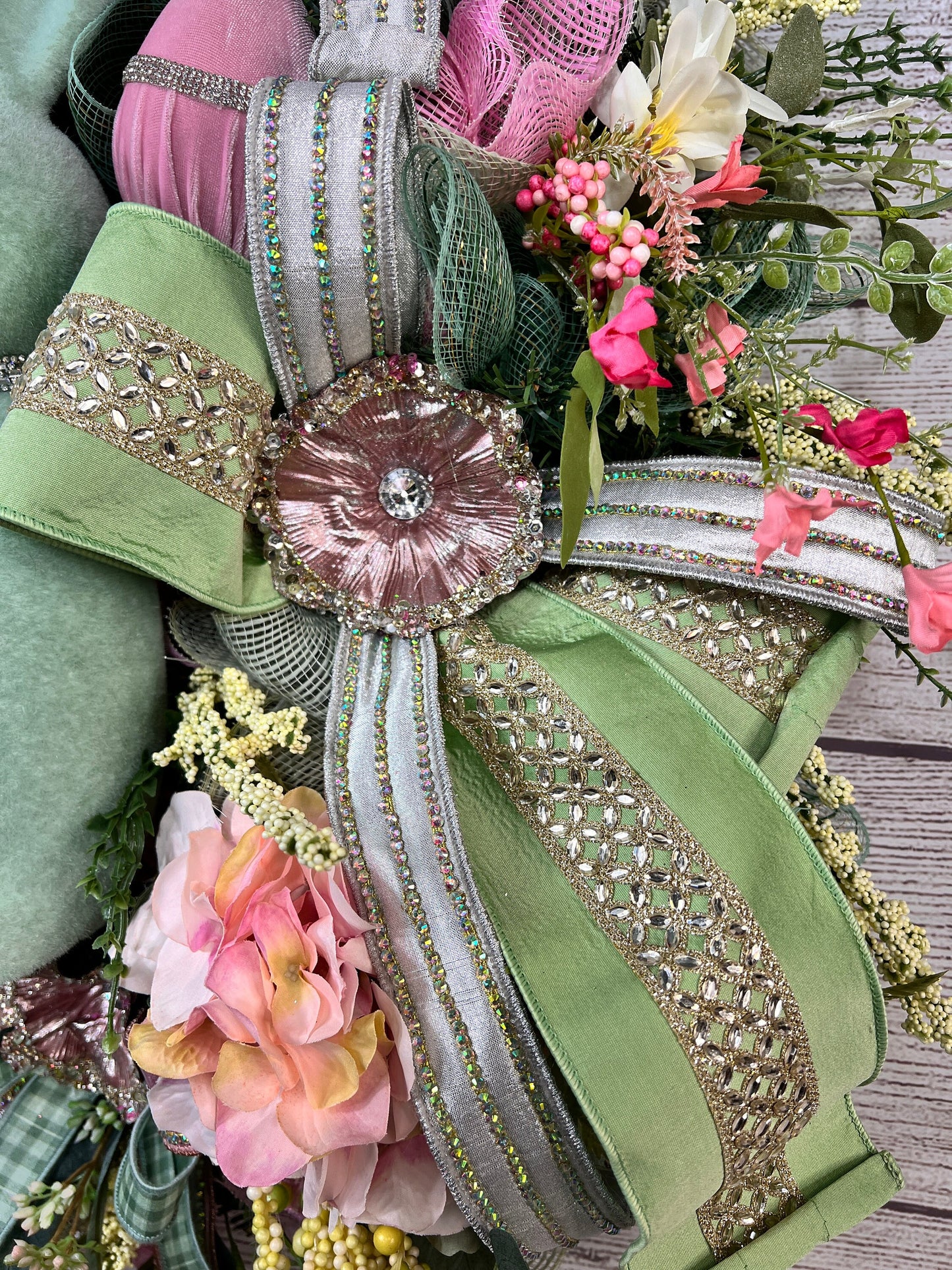 Flocked Bunny Easter Wreath: Handmade Spring Floral Door Decor