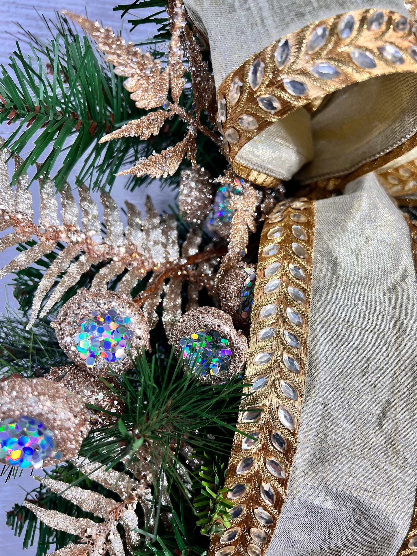 Luxury Gold Christmas Swag: Holiday Door Decor, Metallic Ornaments